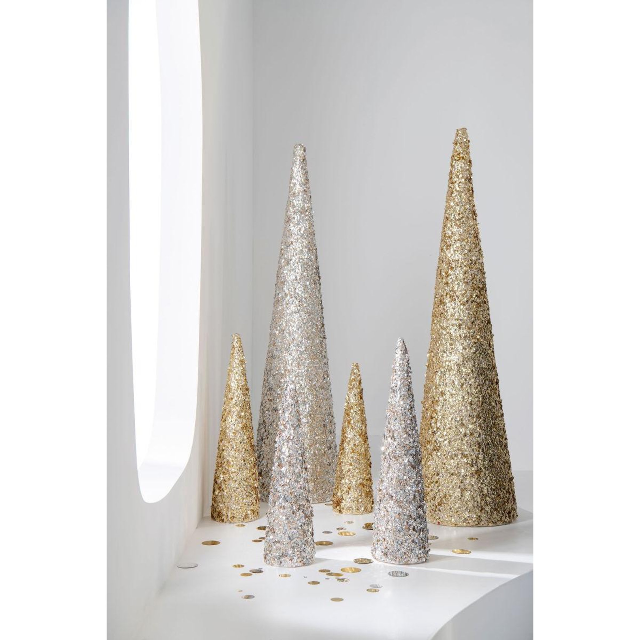 Voir la diapositive 3 : J-LINE Cône déco  sequins  46cm doré