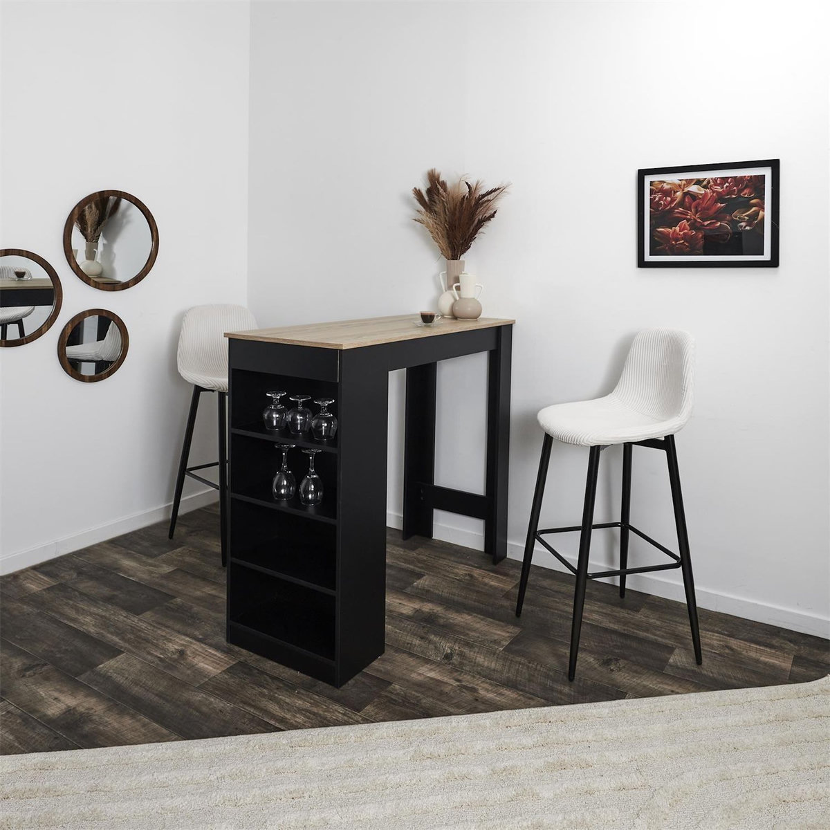 TOILINUX Lot de 2 chaises de bar côtelées SCOTT