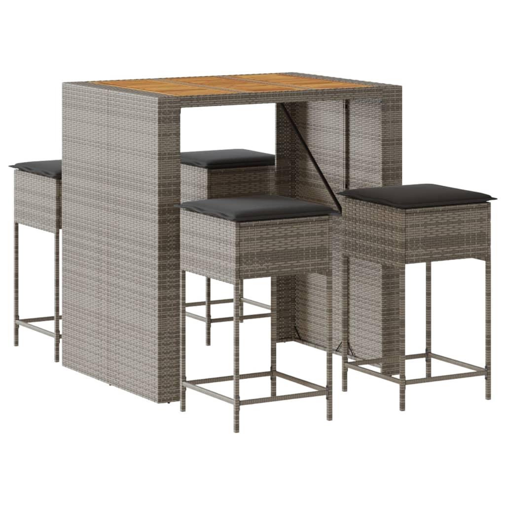 Voir la diapositive 2 : VIDAXL Ensemble de bar de jardin 5 pcs avec coussins gris poly rotin