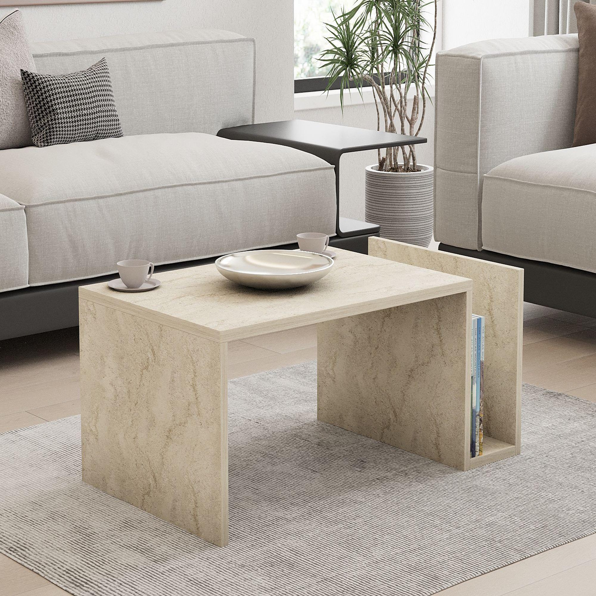 Voir la diapositive 2 : Habitat et Jardin Table basse en bois  memo  - 86 x 50 x 32 cm - travertin