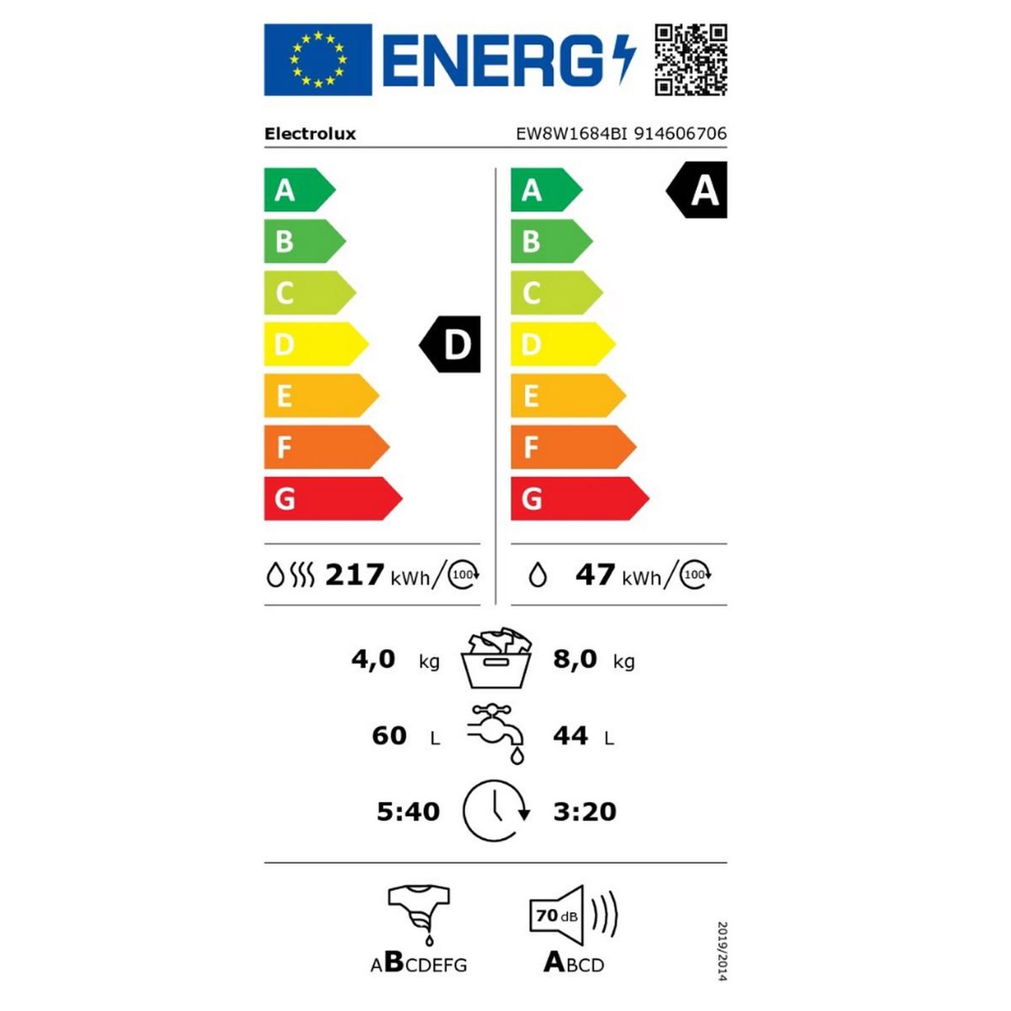 Voir la diapositive 2 : ELECTROLUX Lave-linge séchant intégrable 8/4kg 1600 tours/min - ew8w1684bi