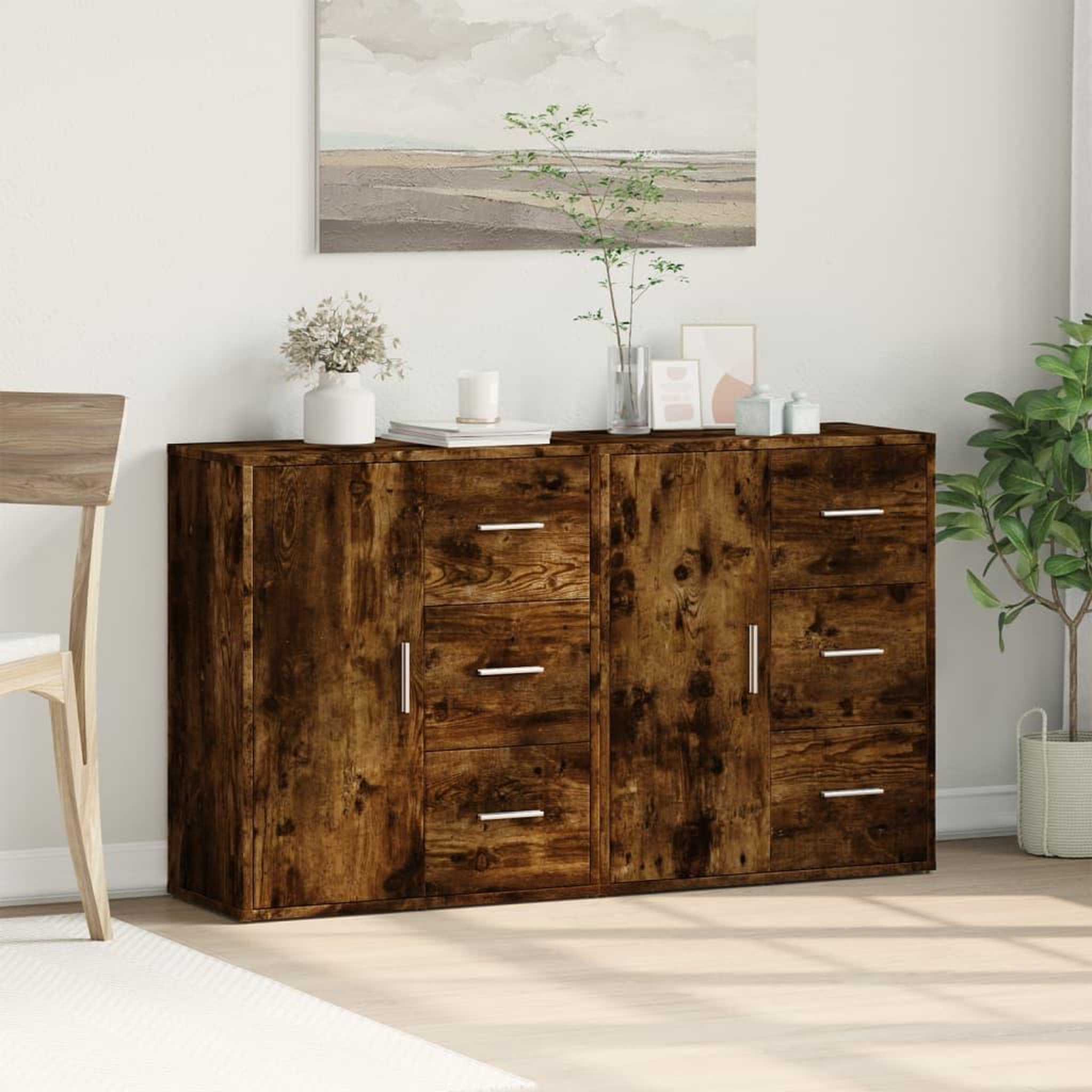 Voir la diapositive 3 : VIDAXL Buffets 2 pcs chene fume 60x31x70 cm bois d'ingenierie