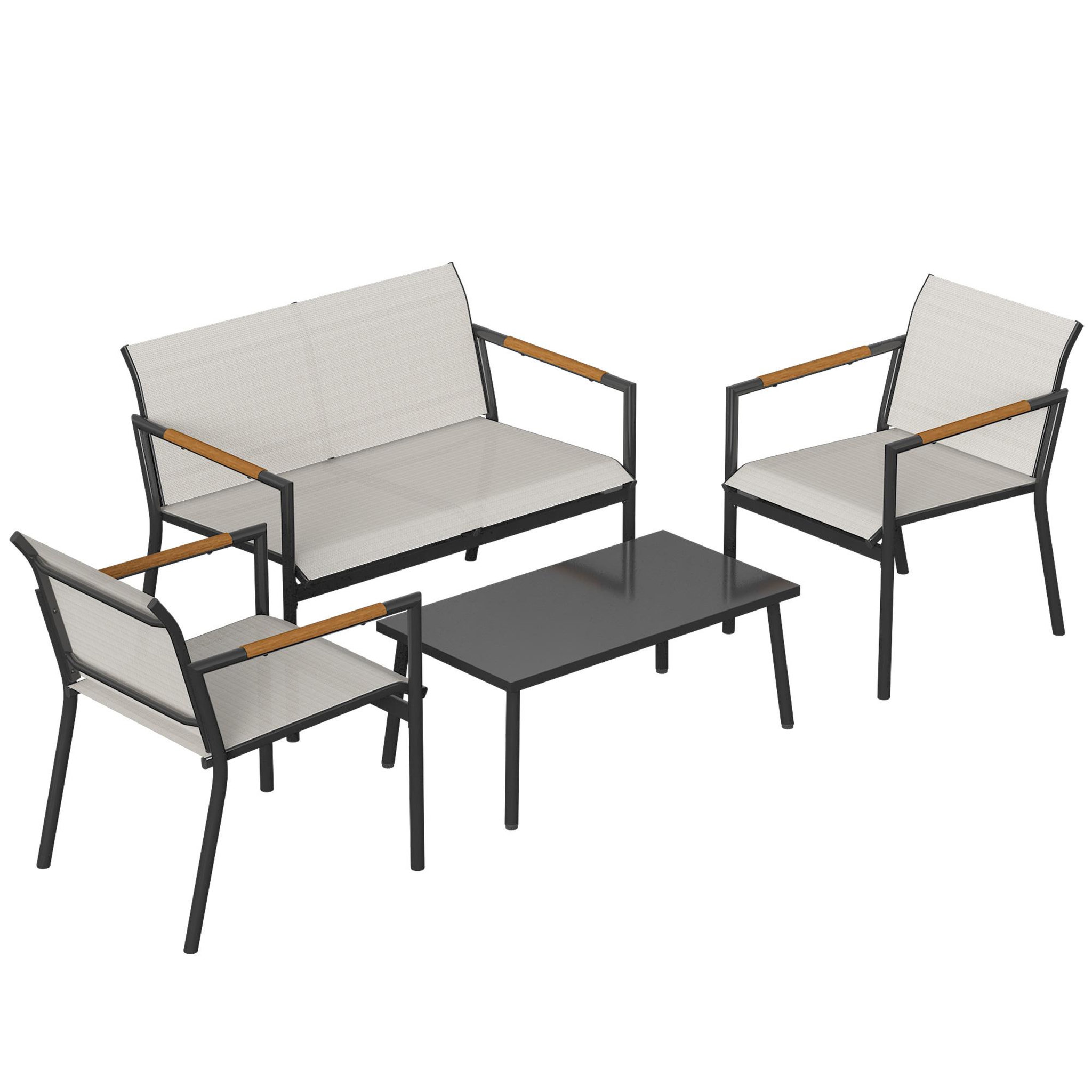 OUTSUNNY Salon de jardin design métal textilène effet bois 4 places 4 pièces