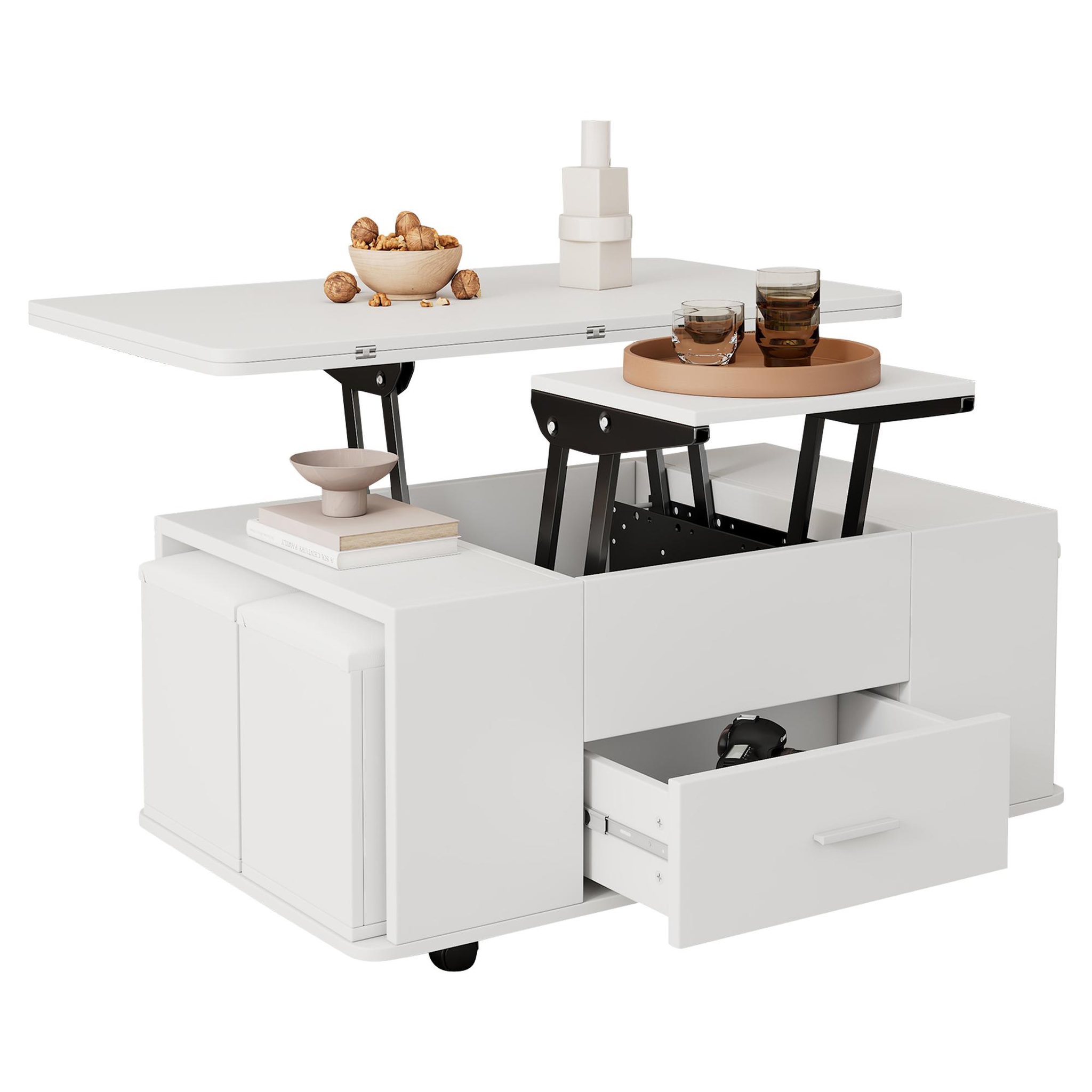 MERAX Table basse relevable rectangulaire blanc - 50x100 cm panneau de particules