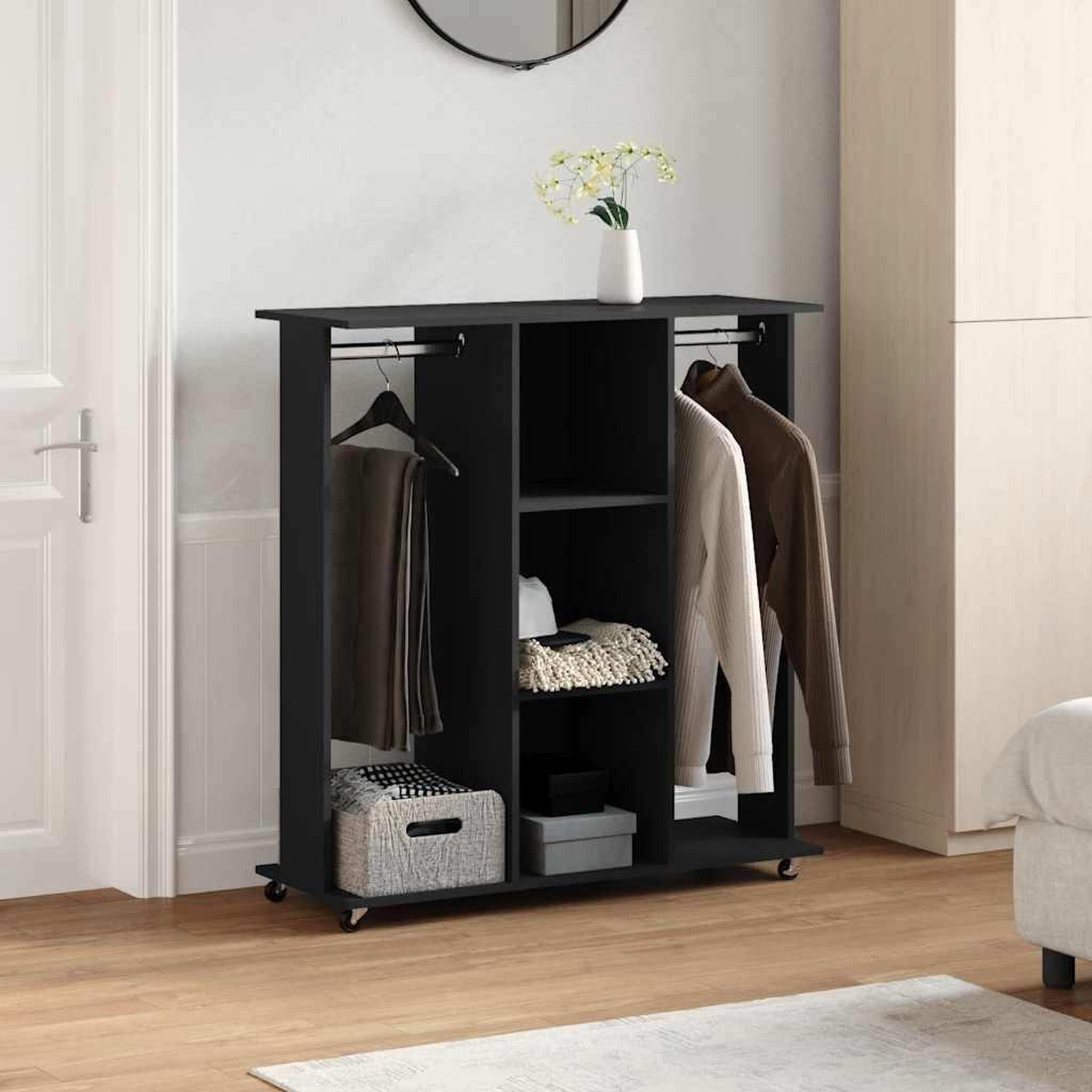 Voir la diapositive 3 : VIDAXL Garde-robe avec roues noir 102x38x110 cm bois d'ingenierie