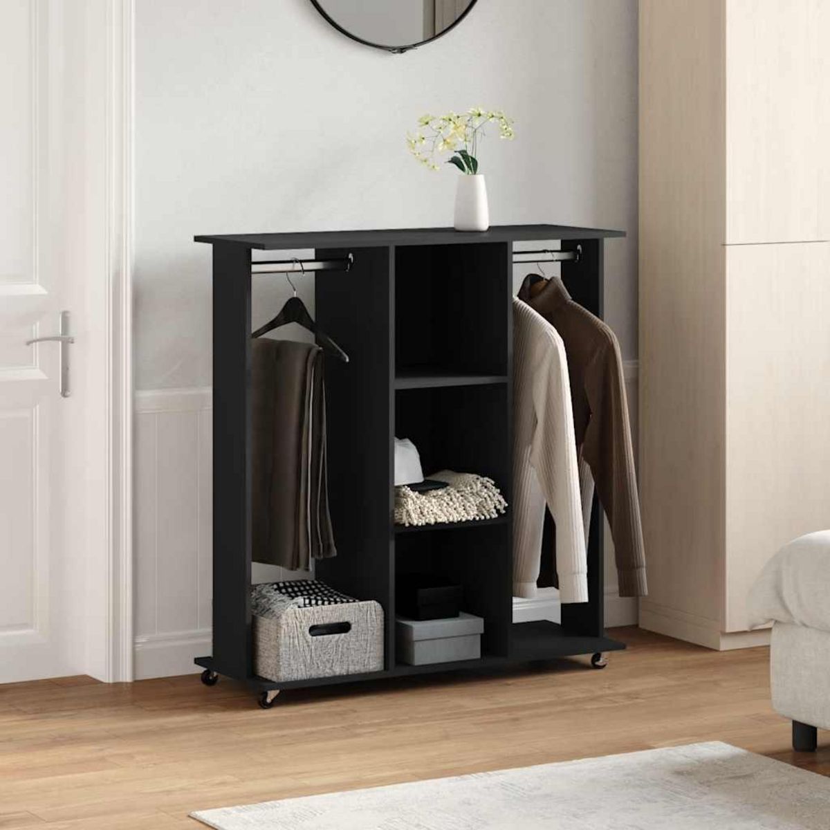 VIDAXL Garde-robe avec roues noir 102x38x110 cm bois d'ingenierie