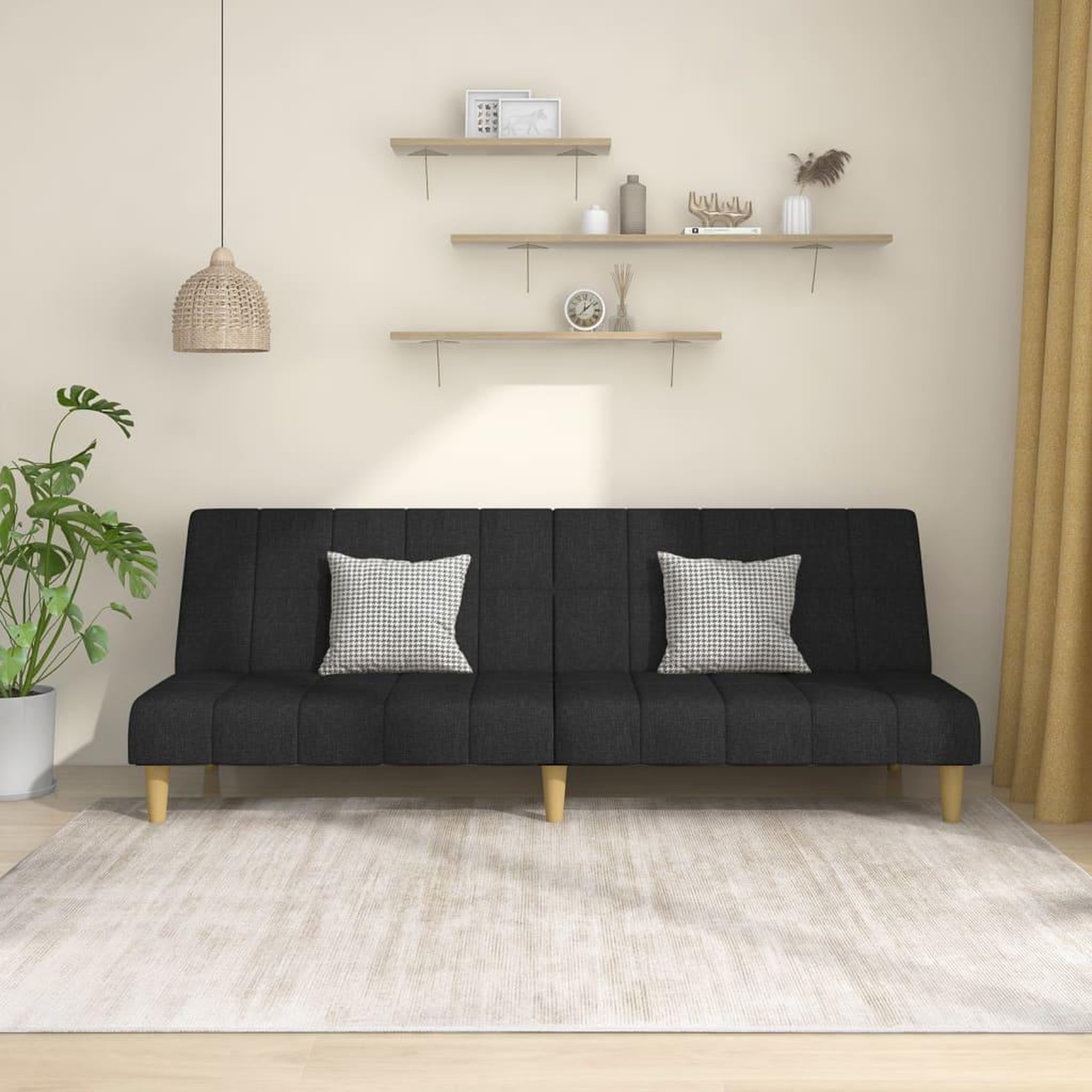 VIDAXL Canape-lit a 2 places noir tissu