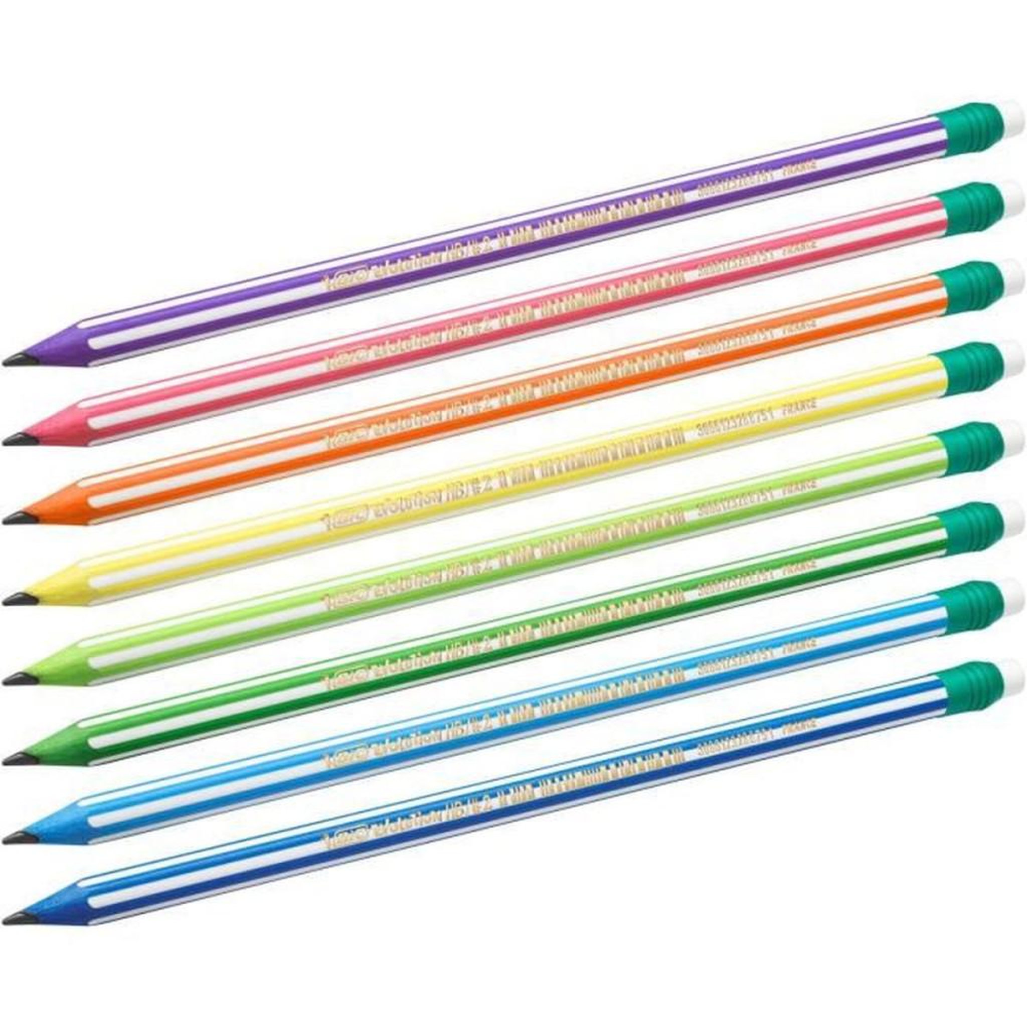 Voir la diapositive 4 : BIC Crayons graphite HB à gomme intégrée, rayures, couleurs assorties, pack de 8