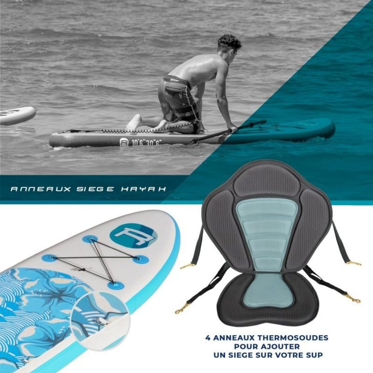 ROHE Stand Up Paddle Gonflable FLOWER ROHE - 10'6'' (320cm) 30'' (76cm) 6'' (15cm) avec Pompe, Pagaie, Leash et Sac de transport