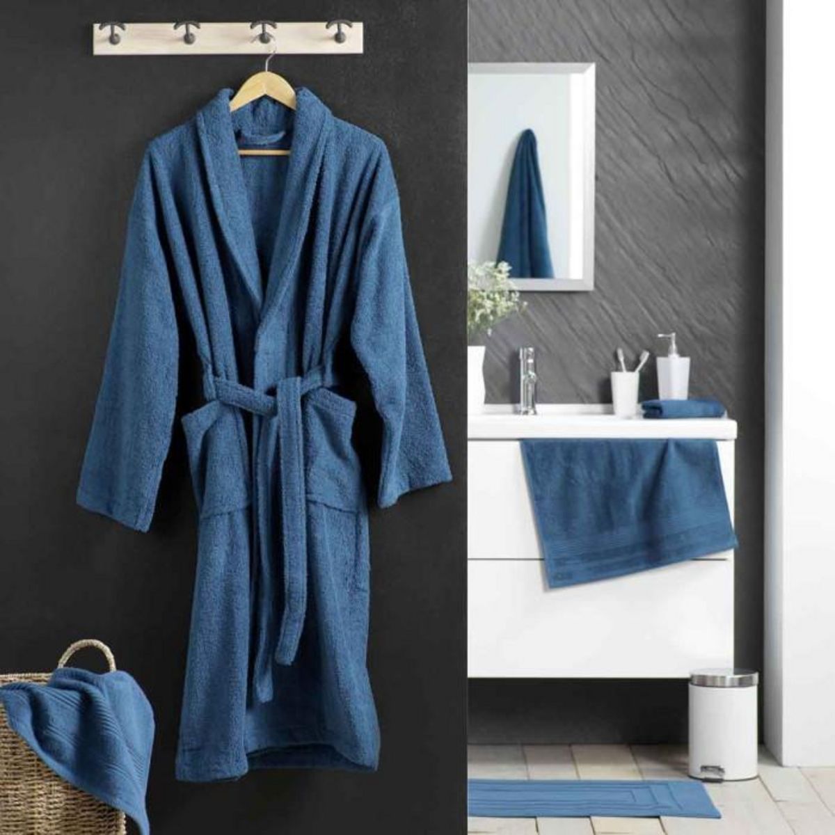 Paris Prix Peignoir Col Châle en Coton  Tendresse  Saphir