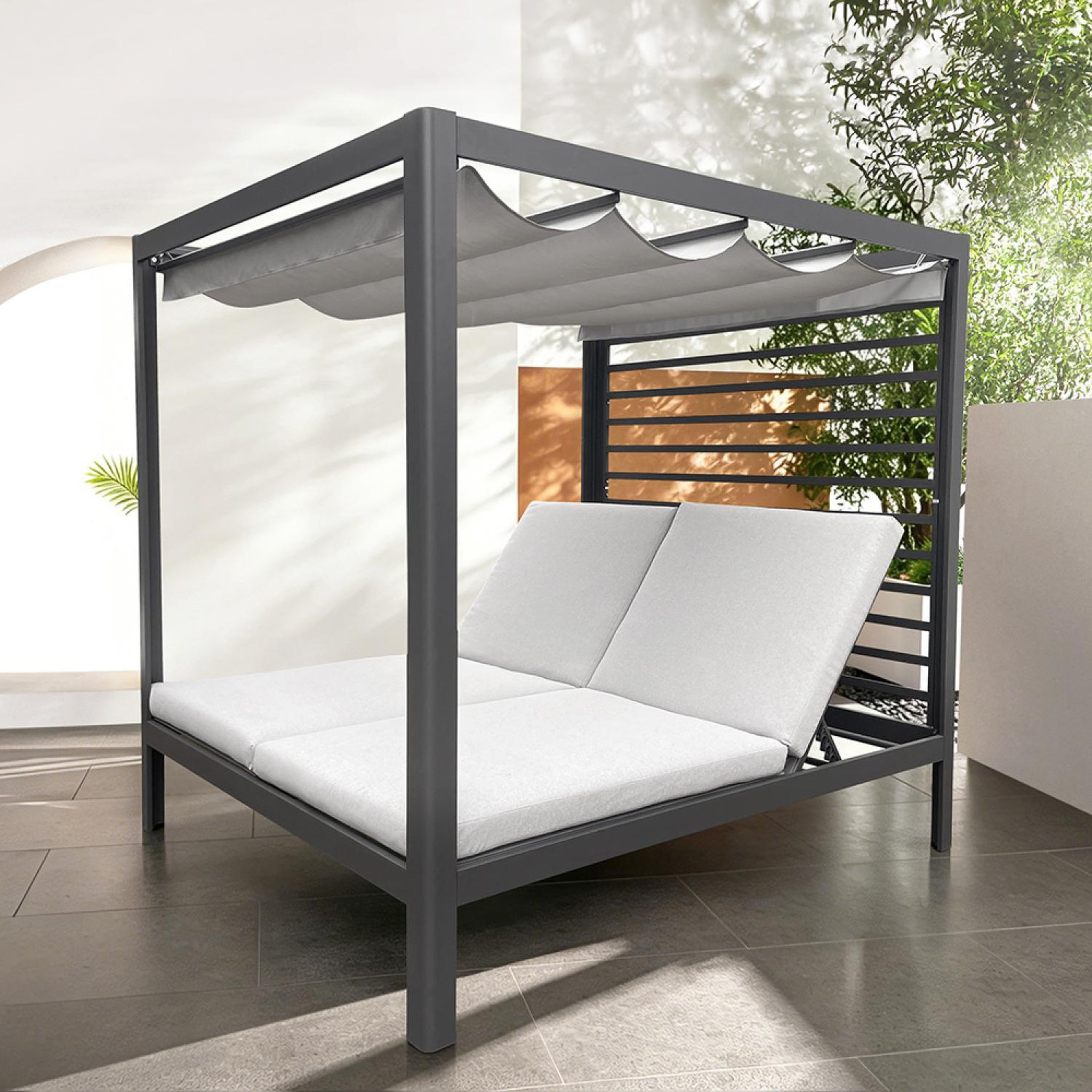 Voir la diapositive 4 : CONCEPT USINE Lit de jardin 2 places structure aluminium gris foncé matala