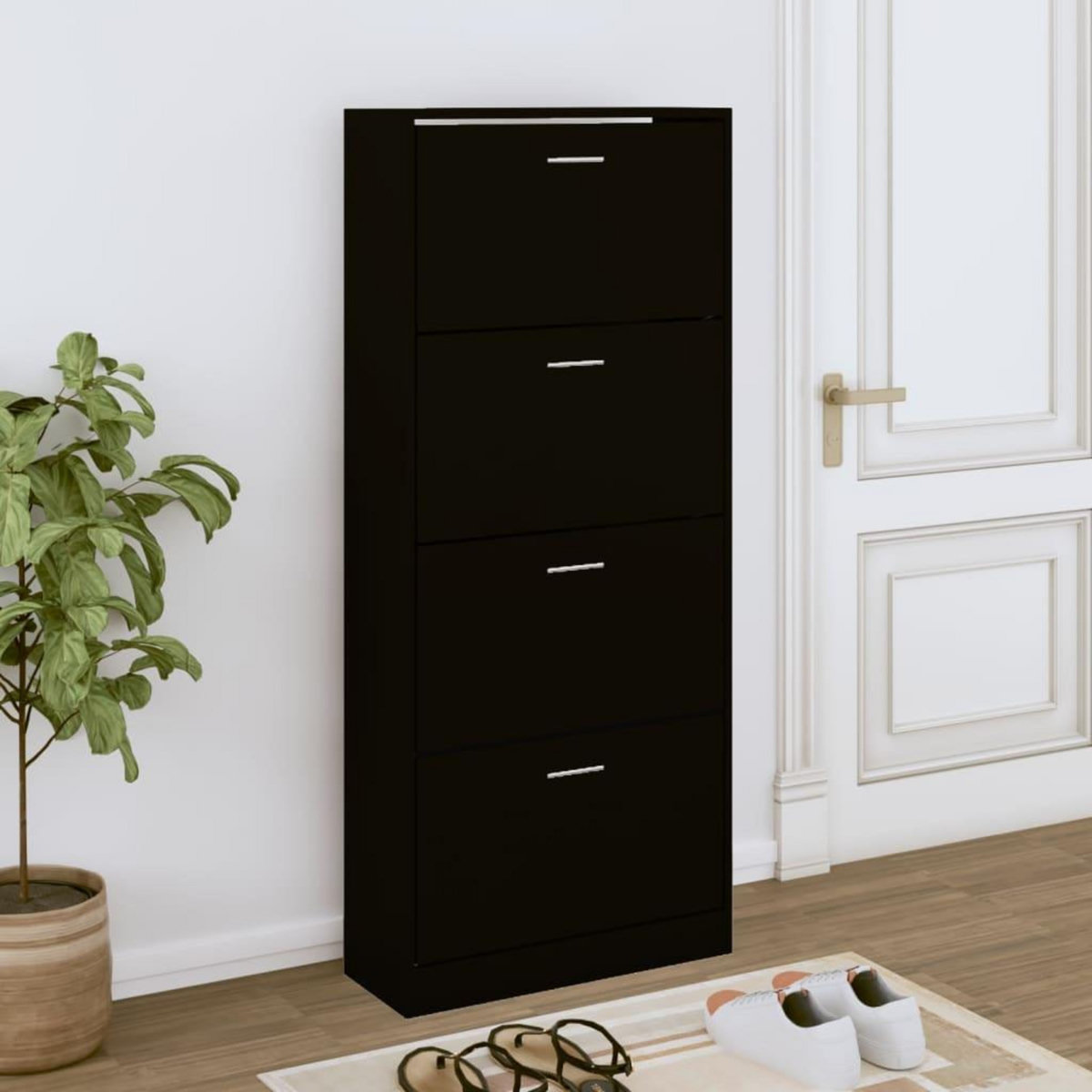VIDAXL Armoire a chaussures Noir 63x24x147 cm Bois d'ingenierie