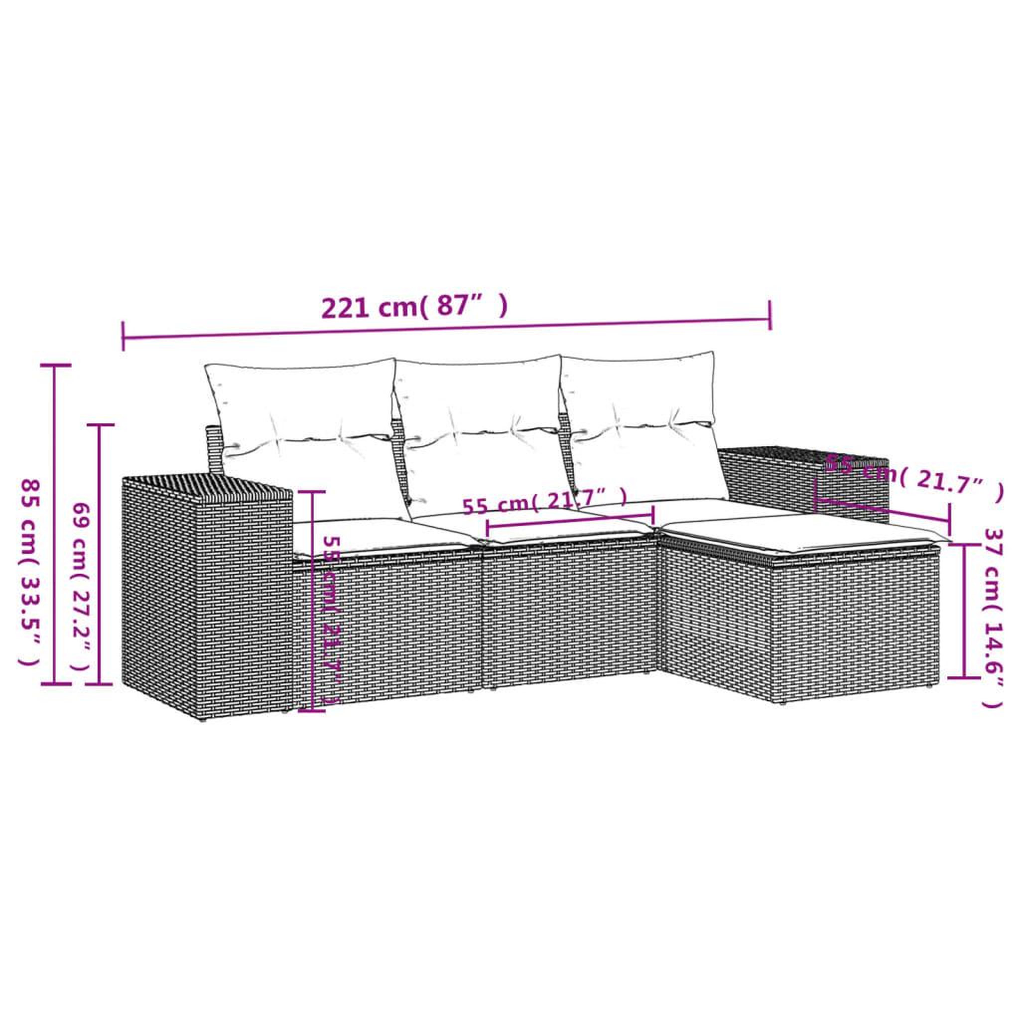 Voir la diapositive 3 : VIDAXL Salon de jardin 4 pcs avec coussins gris resine tressee