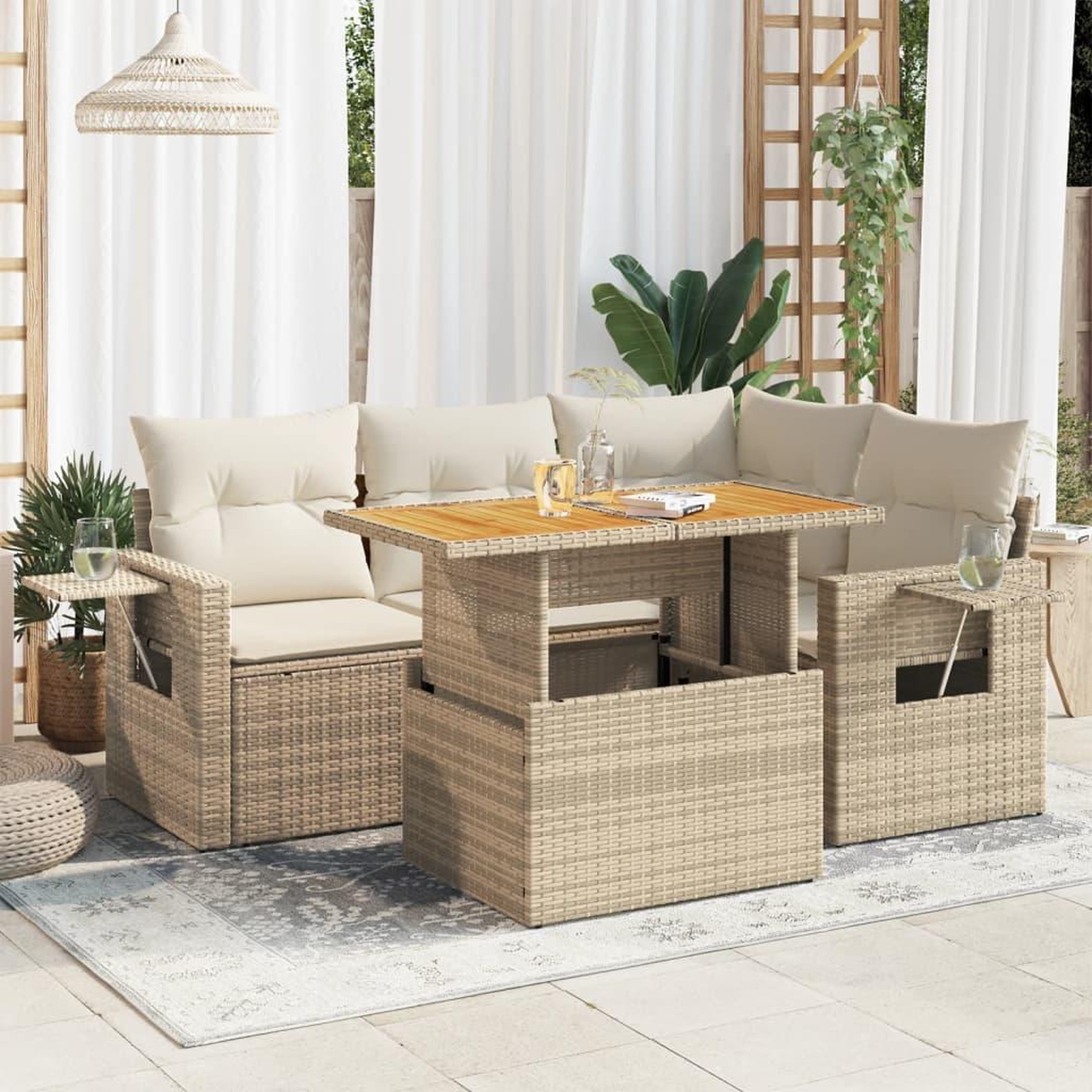VIDAXL Salon de jardin avec coussins 5 pcs beige resine tressee
