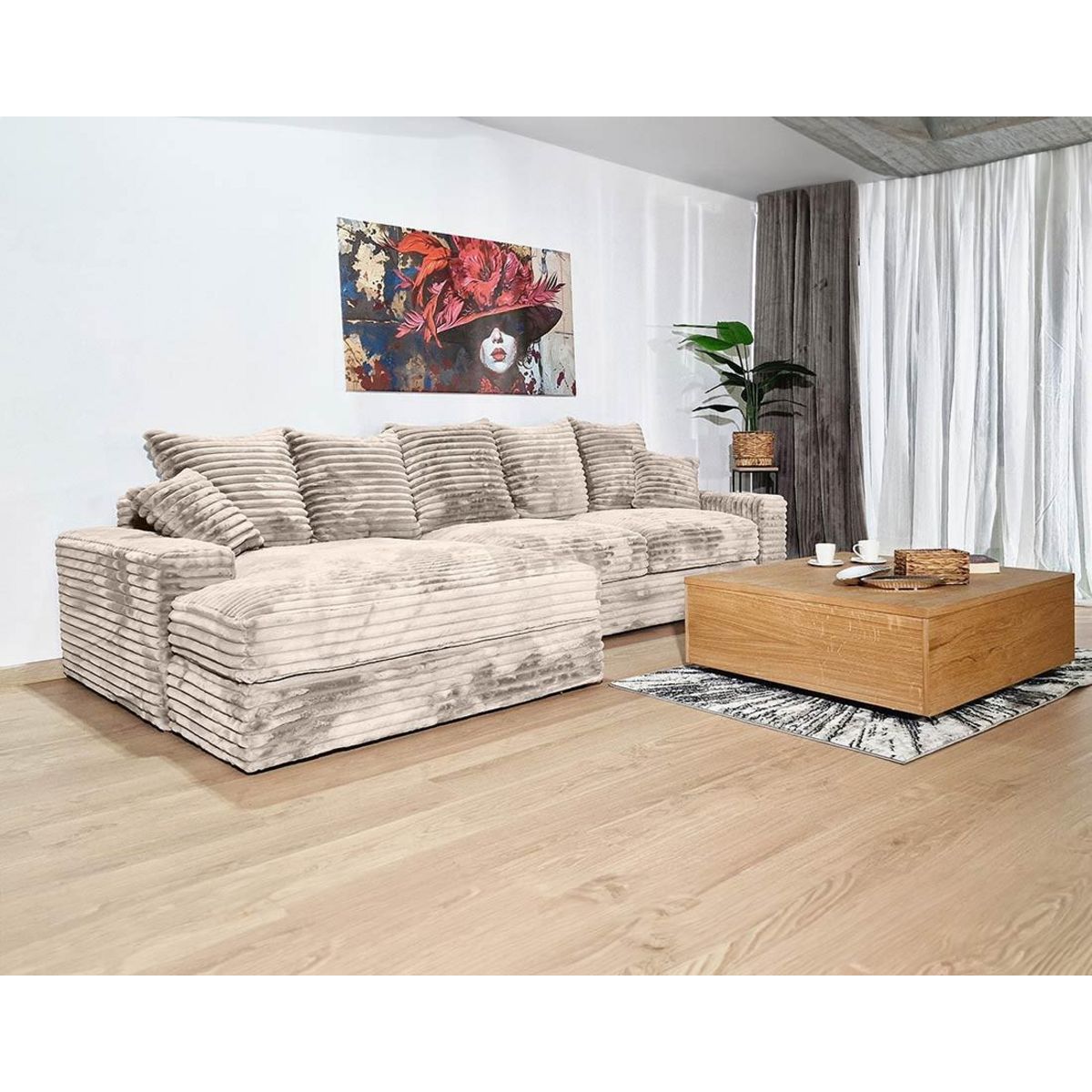 LISA DESIGN Andy - canapé d'angle gauche 5 places en fausse fourrure côtelée