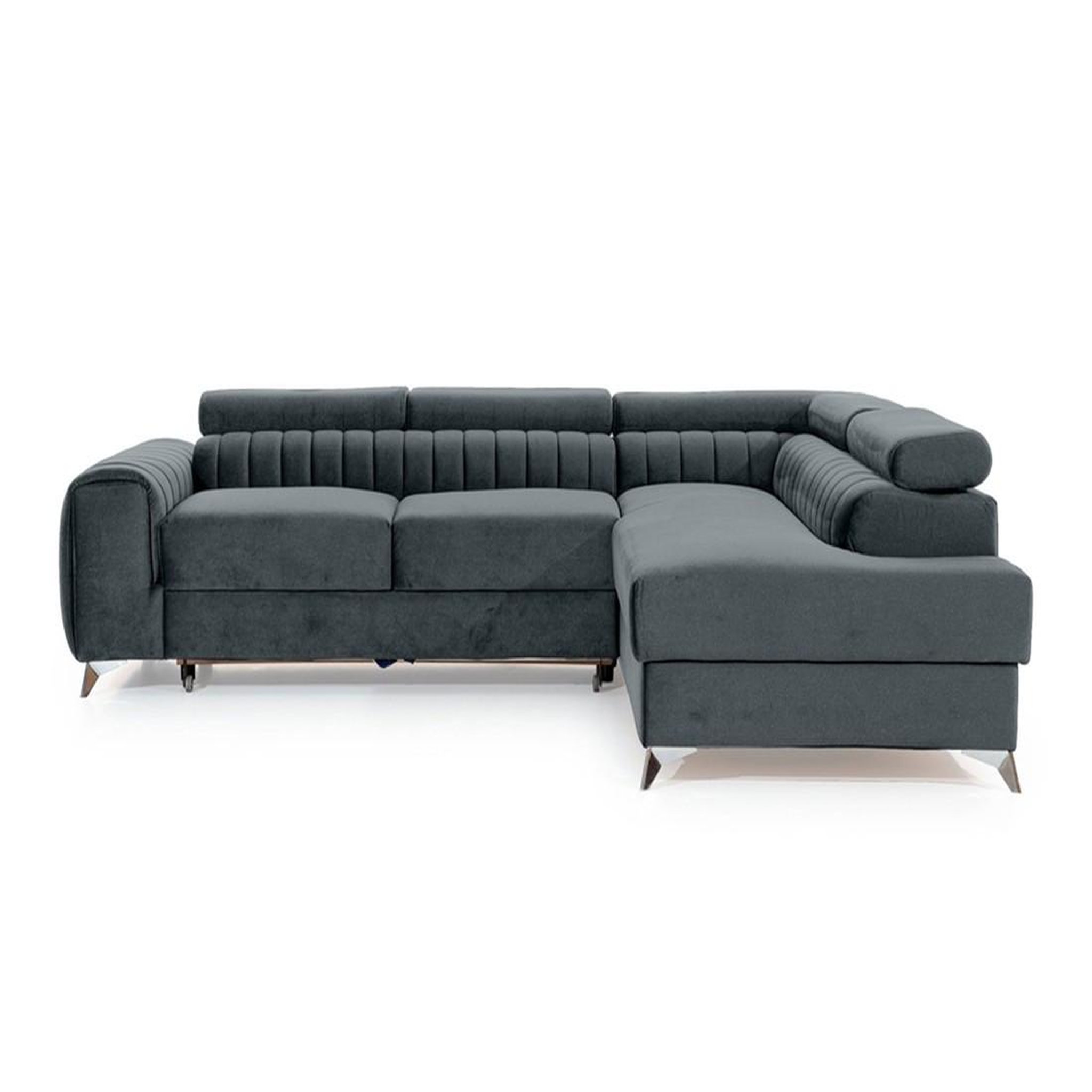 Voir la diapositive 6 : BEST MOBILIER Talisay - canapé d'angle droit - 5 places - convertible avec coffre - en velours