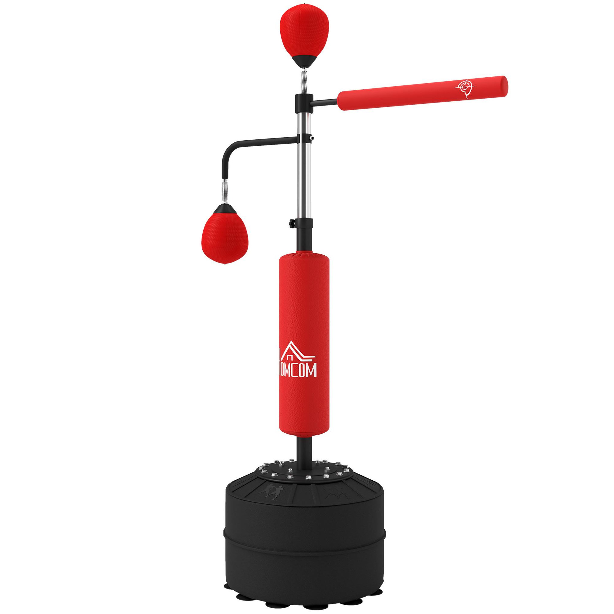 HOMCOM Sac de frappe boxe autoportant punching ball brunier 3 en 1 revêtement synthétique dim. 88l x 50l x 160-230h cm rouge