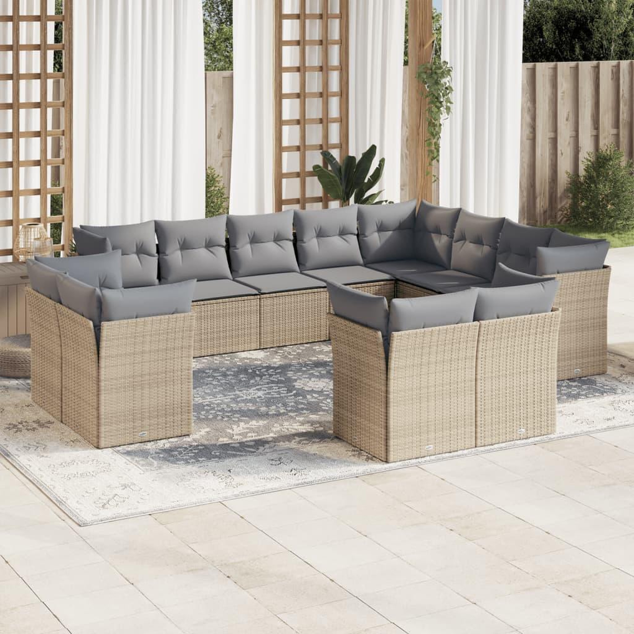 VIDAXL Salon de jardin avec coussins 12 pcs beige resine tressee