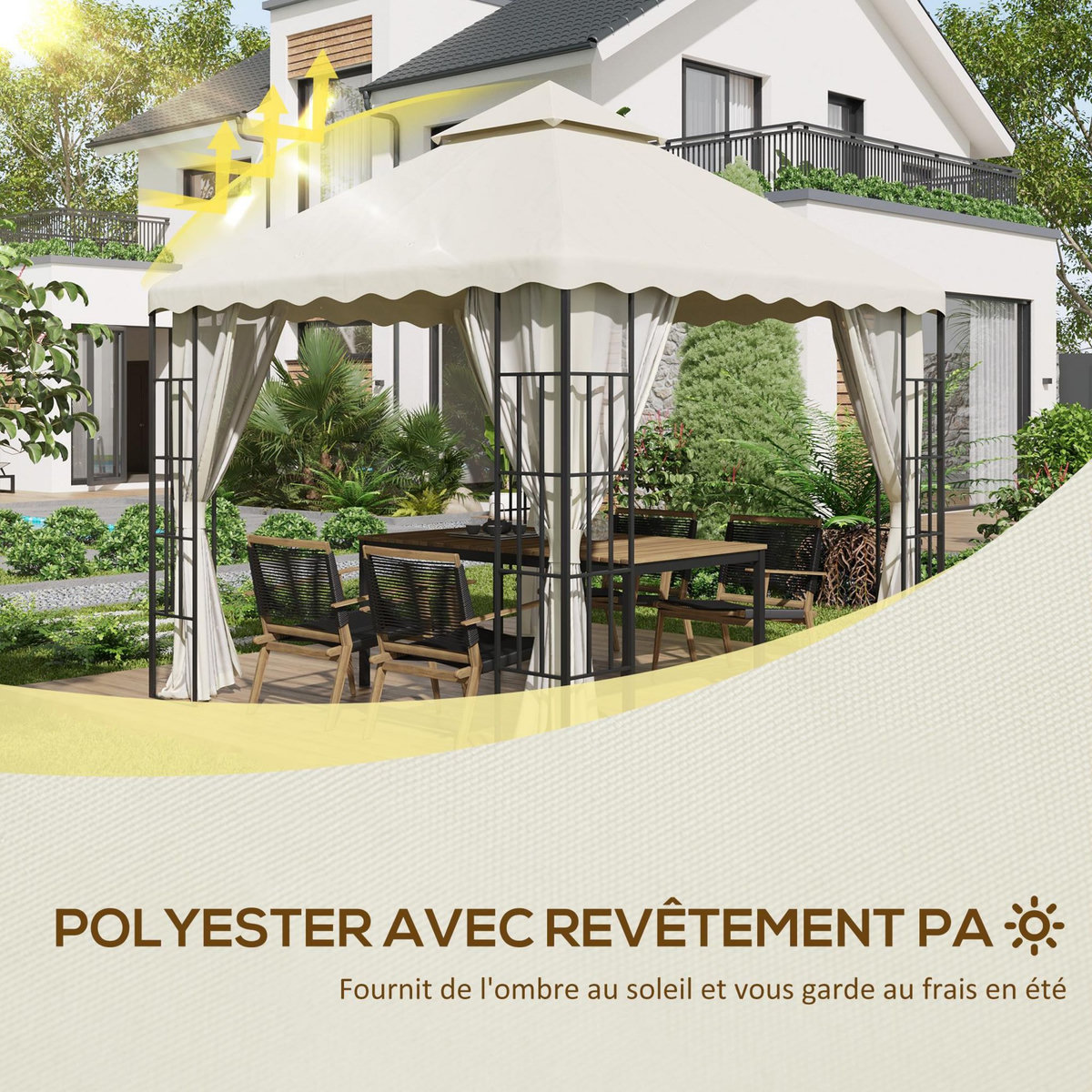 OUTSUNNY Toile de rechange pour barnum tonnelle 3 x 3 m tissu polyester haute densité 180 g/m² anti-UV crème