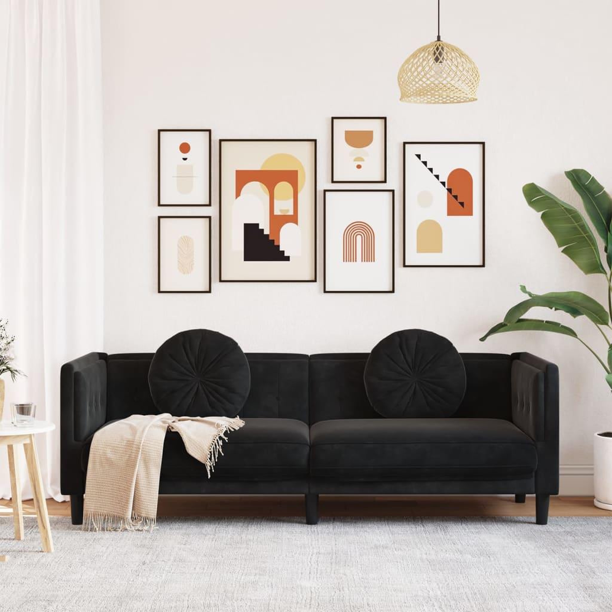 Voir la diapositive 3 : VIDAXL Canape avec coussins 3 places noir velours