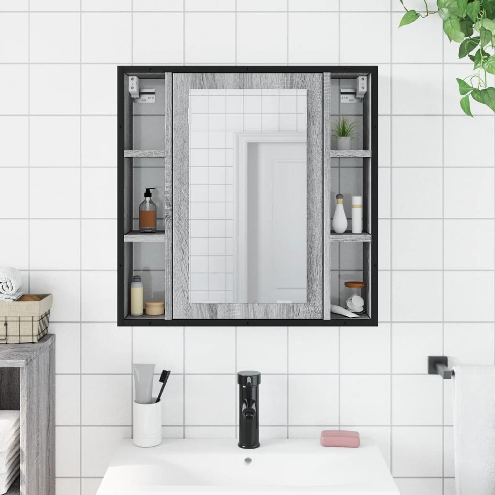 Voir la diapositive 3 : VIDAXL Armoire a miroir de salle de bain sonoma gris bois d'ingenierie