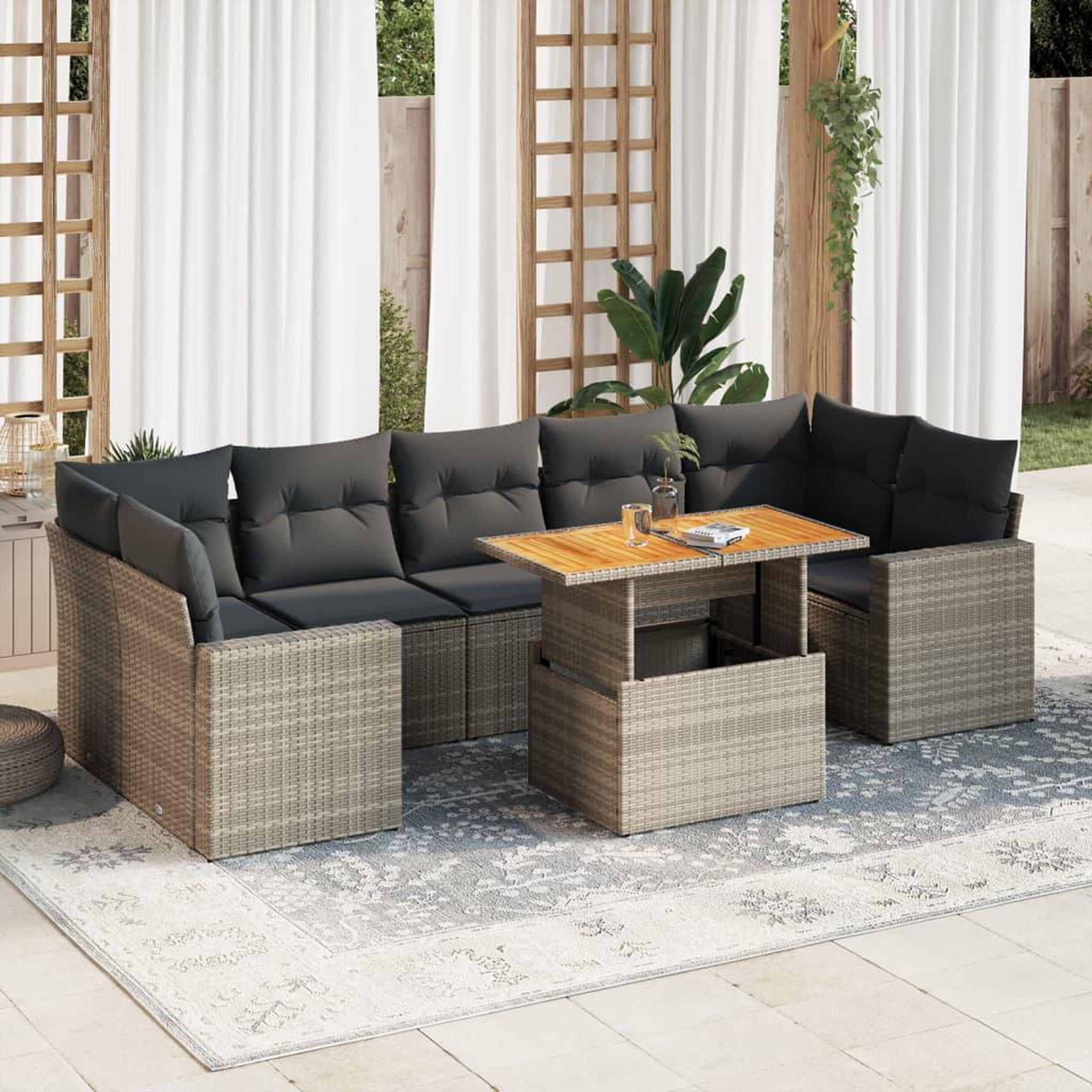 VIDAXL Salon de jardin 8 pcs avec coussins gris resine tressee