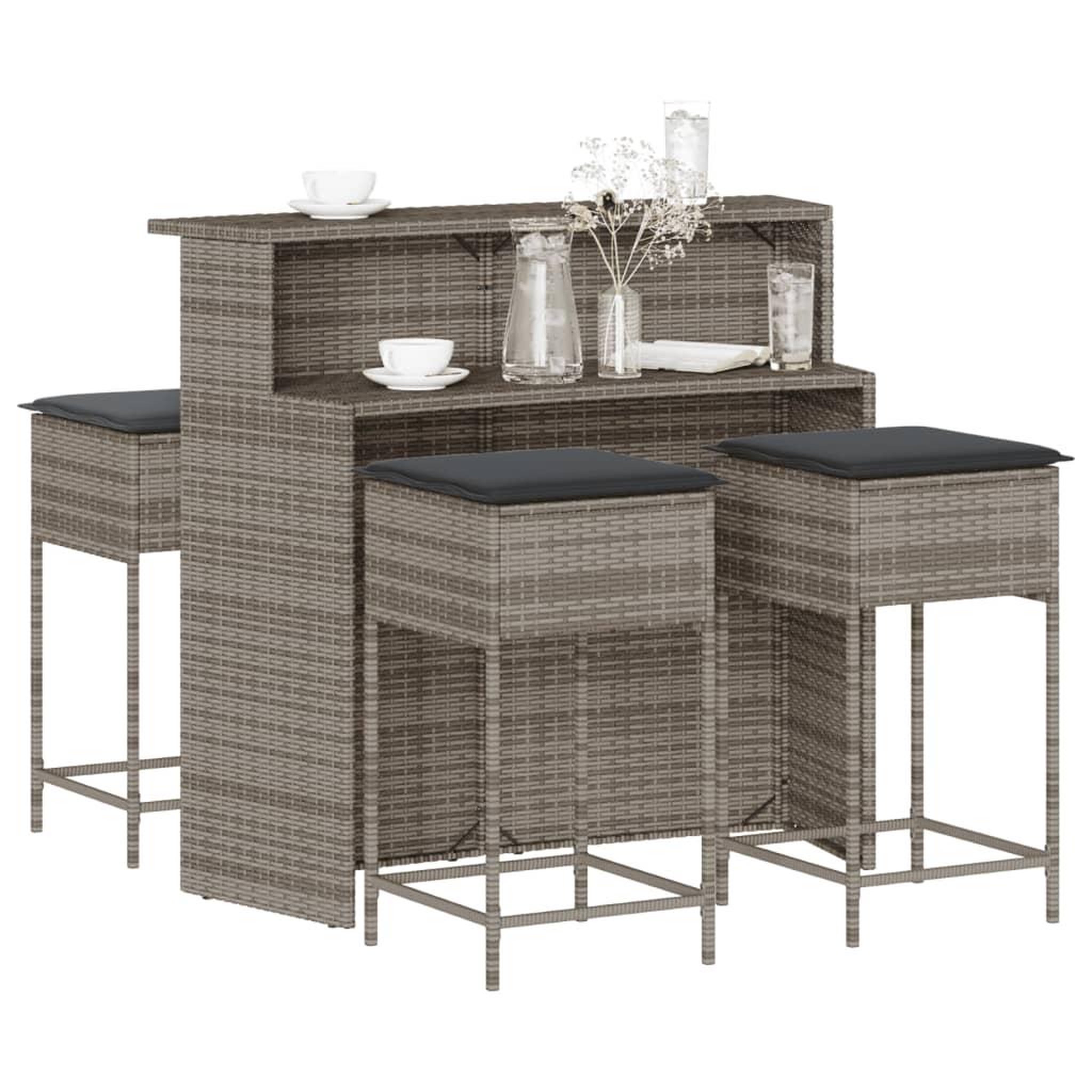 VIDAXL Ensemble de bar de jardin 5 pcs avec coussins gris poly rotin