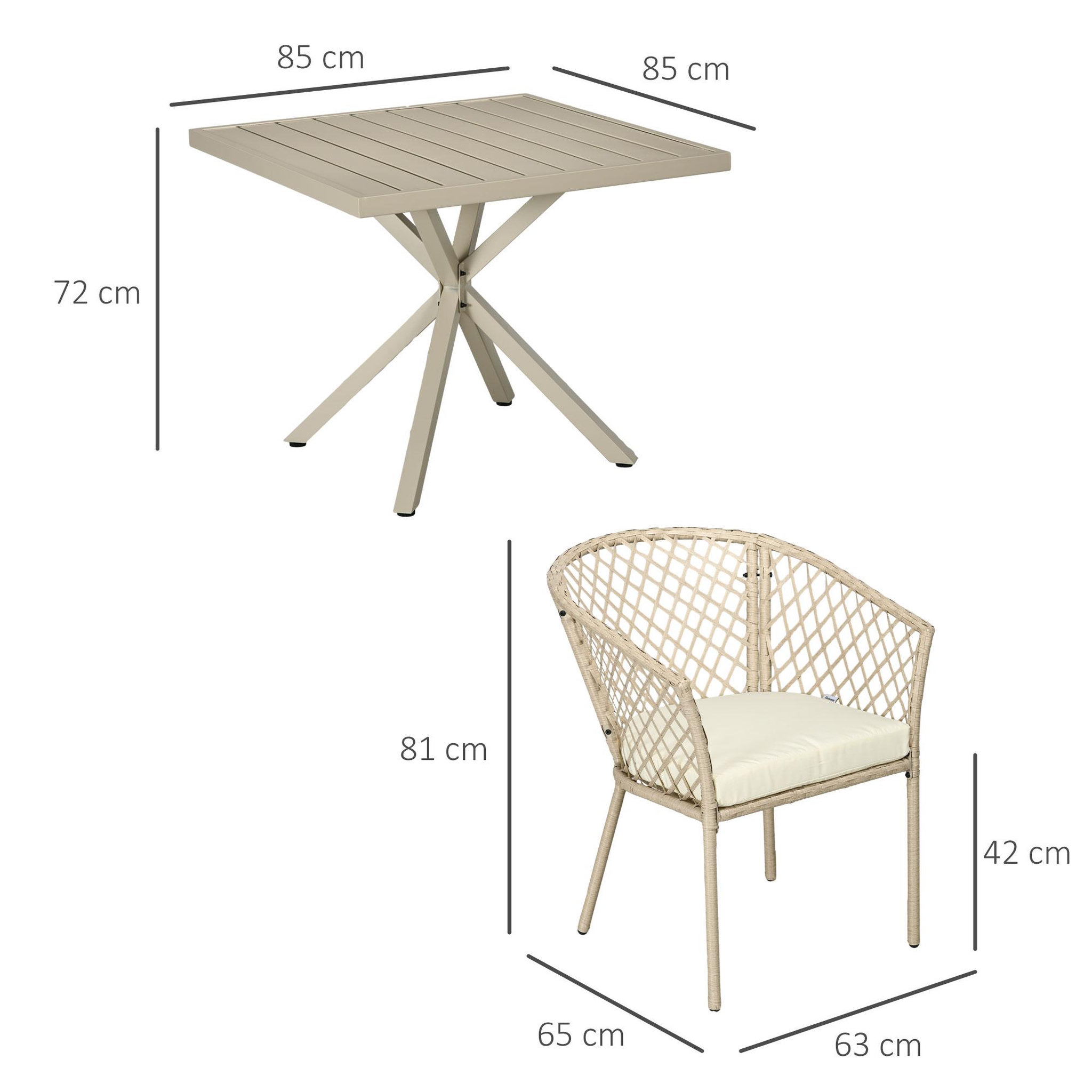 Voir la diapositive 3 : OUTSUNNY Ensemble salle à manger de jardin 4 places 5 pièces métal résine tressée beige