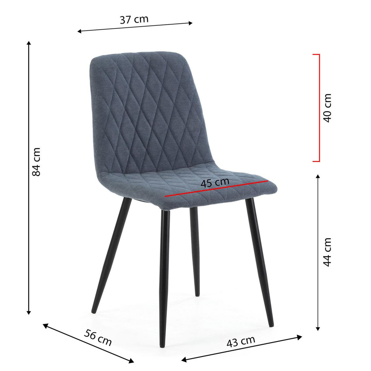 VS VENTA-STOCK Pack 4 chaises Abril recouvertes de tissu bleu