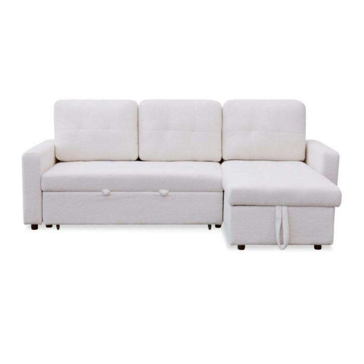 Paris Prix Canapé d'Angle Convertible Bouclette  Corto  221cm Crème