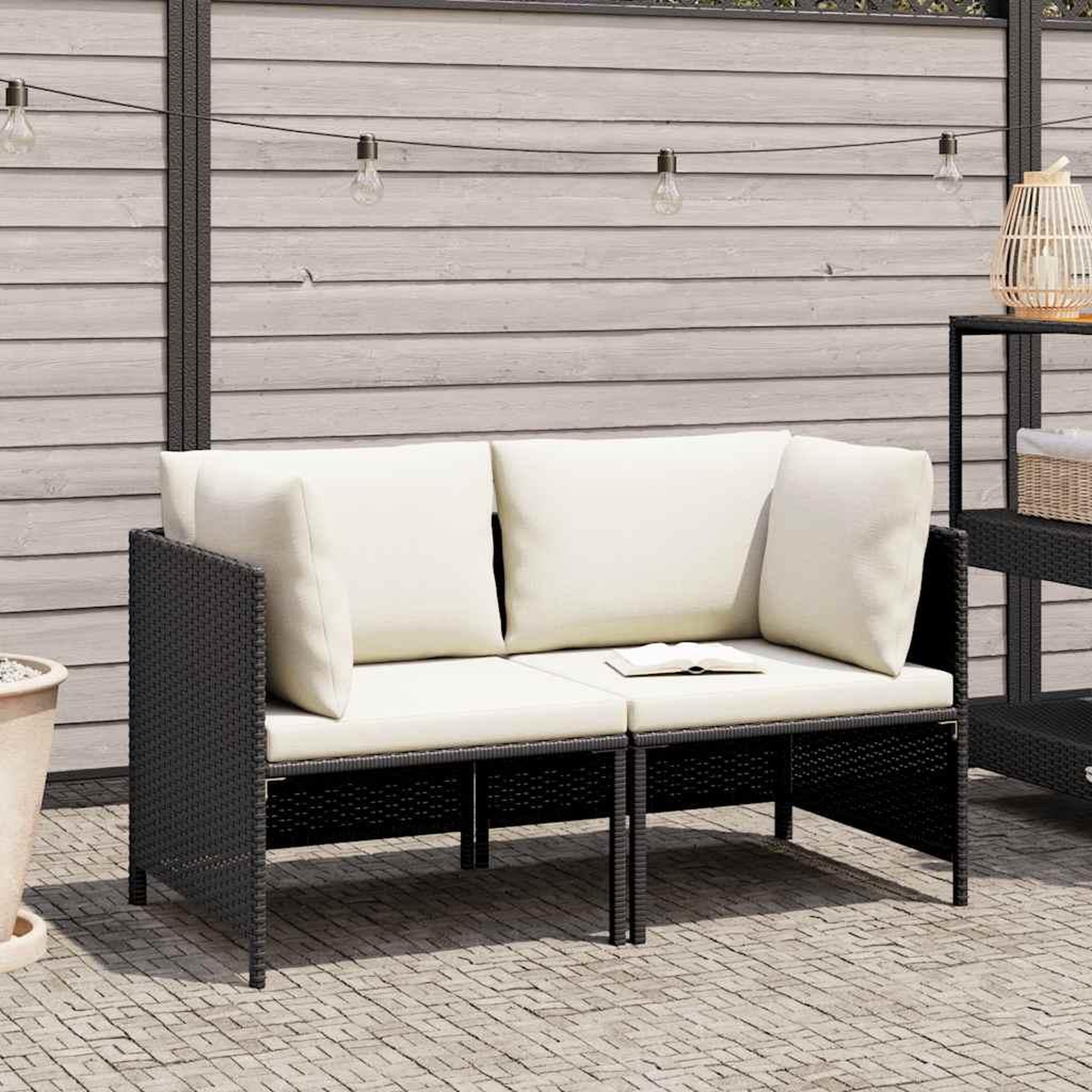 Voir la diapositive 2 : VIDAXL Canape de jardin a 2 places avec coussins noir resine tressee
