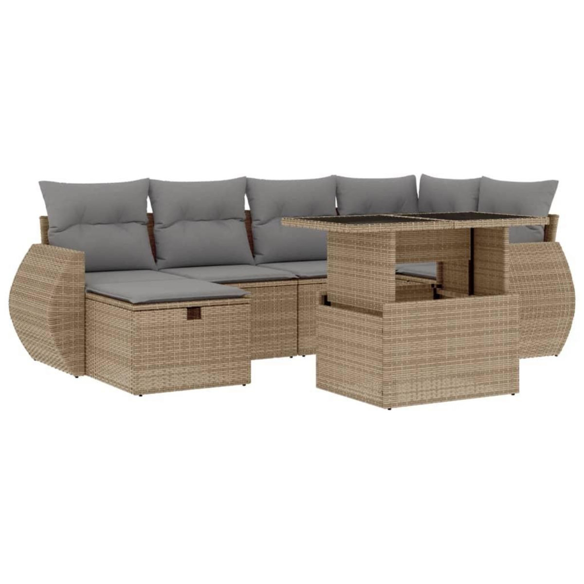 VIDAXL Salon de jardin avec coussins 7 pcs beige resine tressee