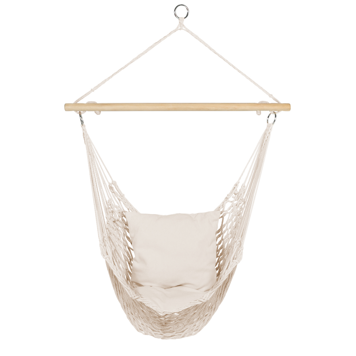 ID MARKET Fauteuil suspendu bohème 2 coussins écru design macramé