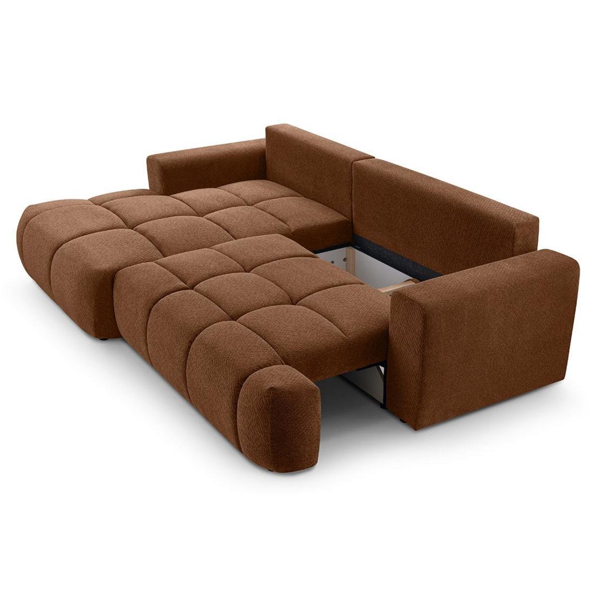 BEST MOBILIER Leonie - canapé d'angle gauche 4 places convertible avec coffre en velours texturé