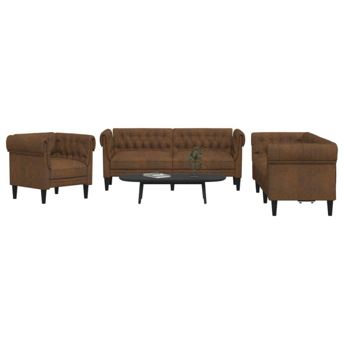 VIDAXL Ensemble de canapes 3 pcs marron tissu
