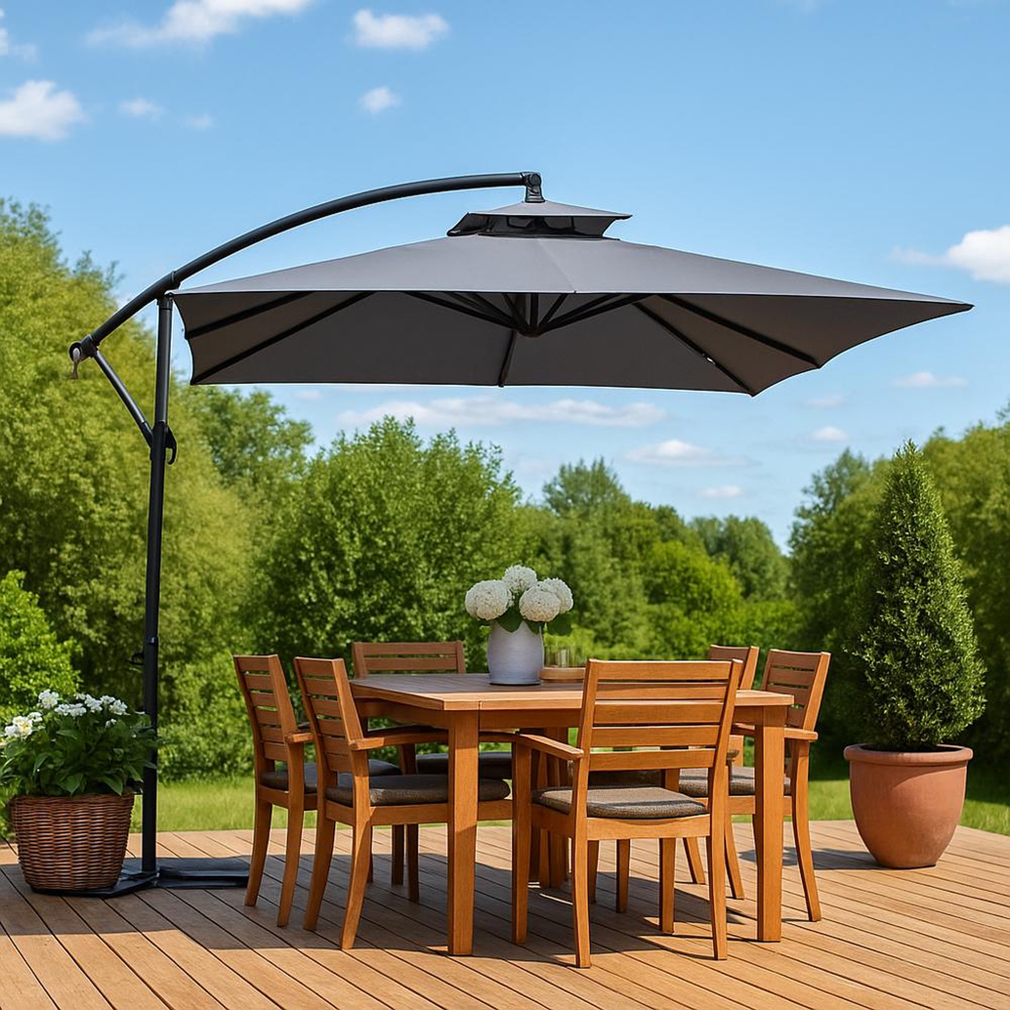 Voir la diapositive 4 : CONCEPT USINE Parasol  gris déporté carré 3 x 3 m CAPRI