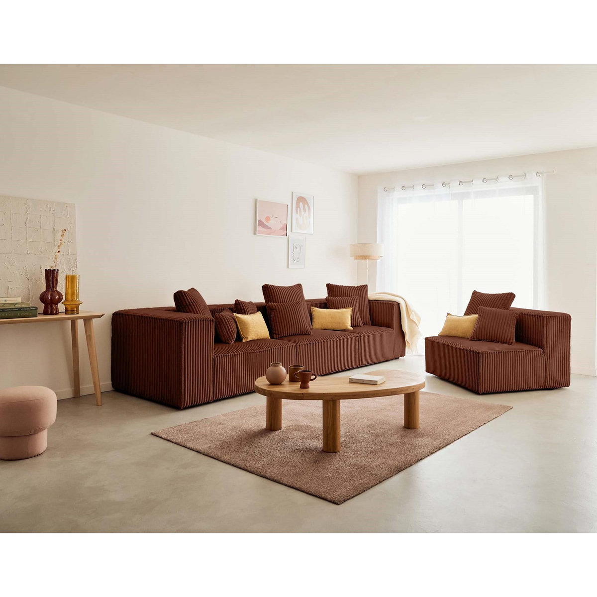 LISA DESIGN Colombine - module d'assise gauche - en velours côtelé grosses côtes