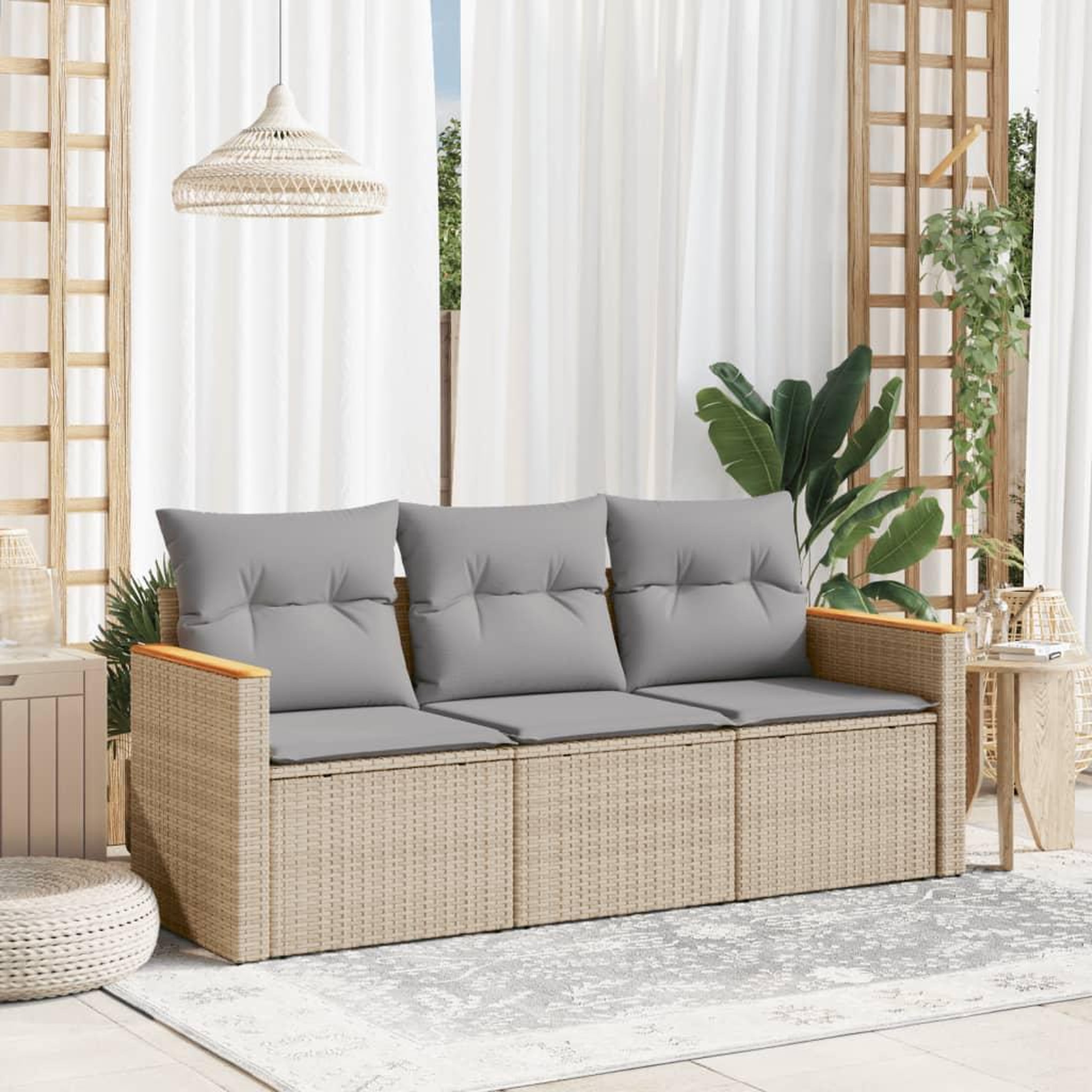 VIDAXL Salon de jardin avec coussins 3pcs melange beige resine tressee