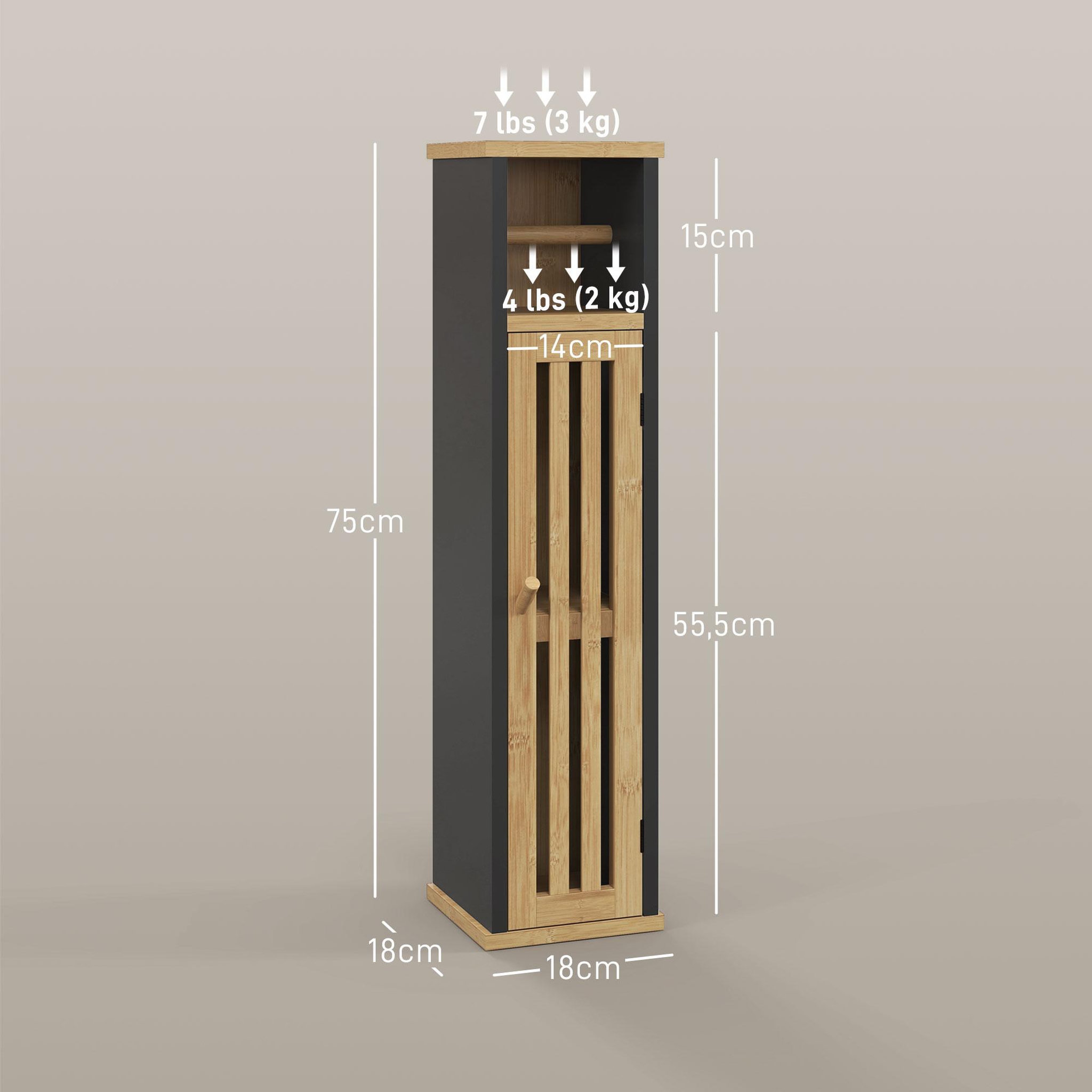 Voir la diapositive 3 : HOMCOM Meuble wc avec support papier toilette - porte, étagère - mdf noir bambou verni