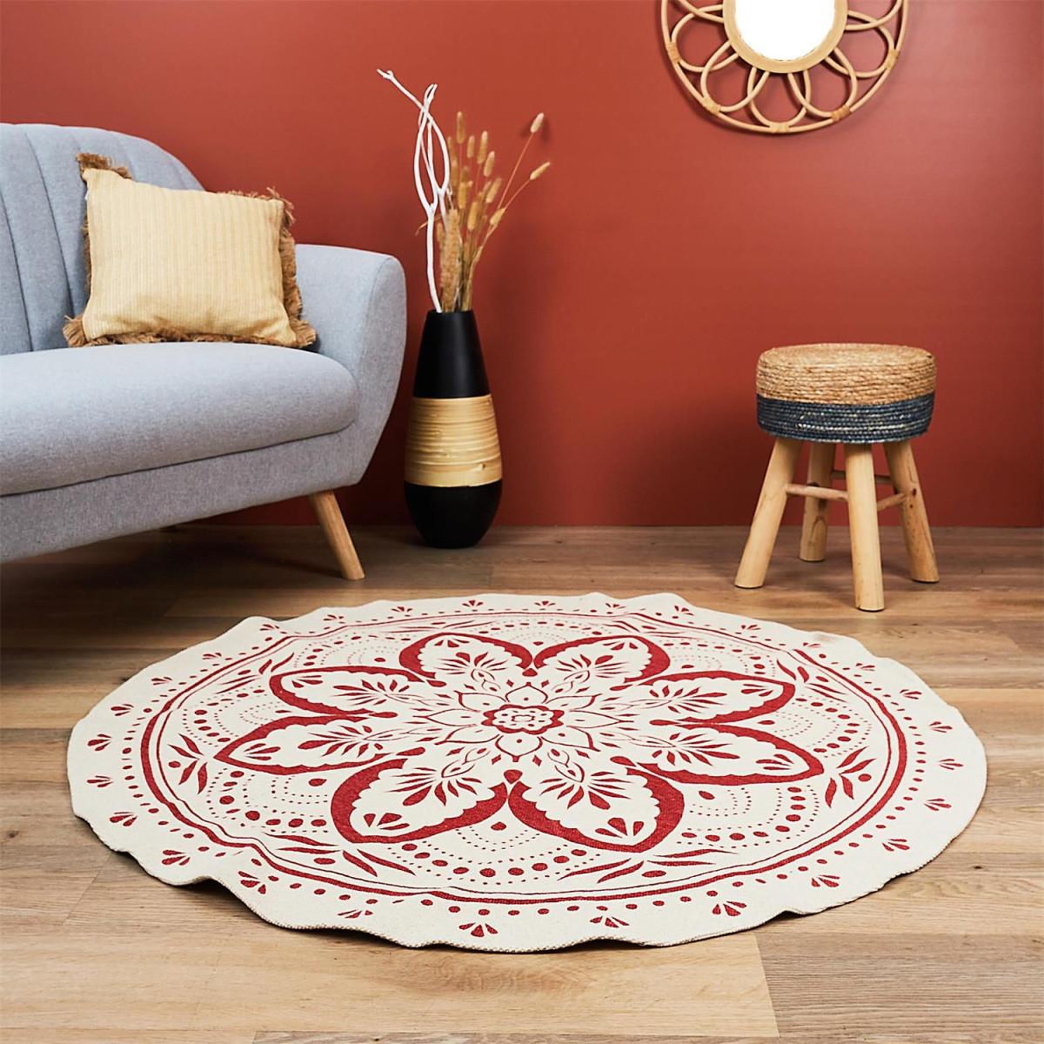 Voir la diapositive 3 : The Home Deco Factory Tapis rond imprimé  mandala  120cm terracotta