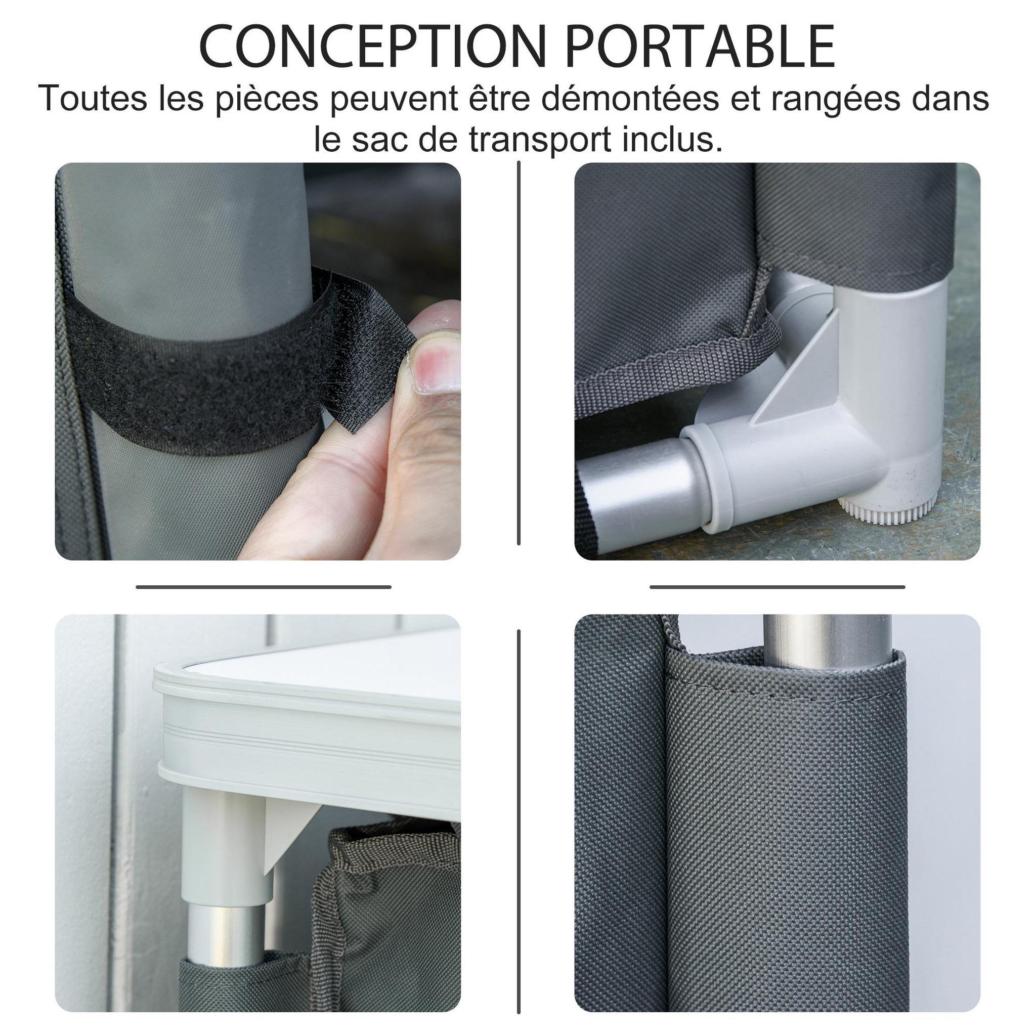 Voir la diapositive 6 : OUTSUNNY Cuisine de camping - armoire de camping - plan de travail, nombreux rangements, sac transport inclus - armature alu. Oxford gris