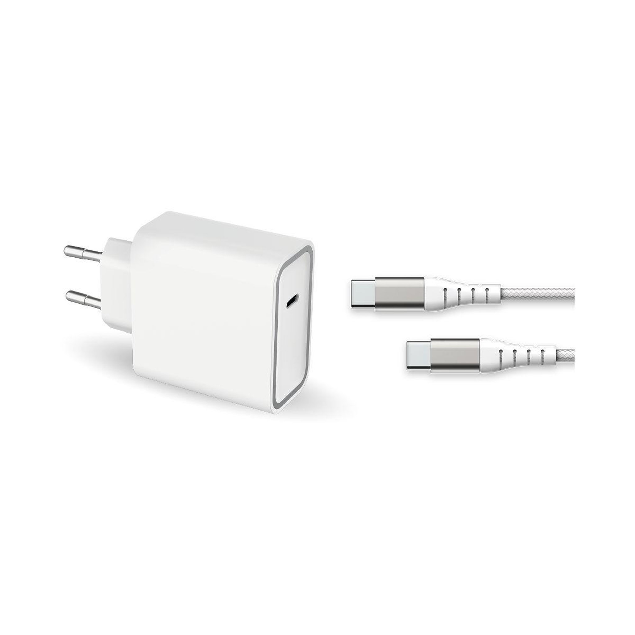 Voir la diapositive 1 : FORCE POWER Chargeur secteur 65W 5A USB-C+cable USB-C/USB-C 2M Blanc