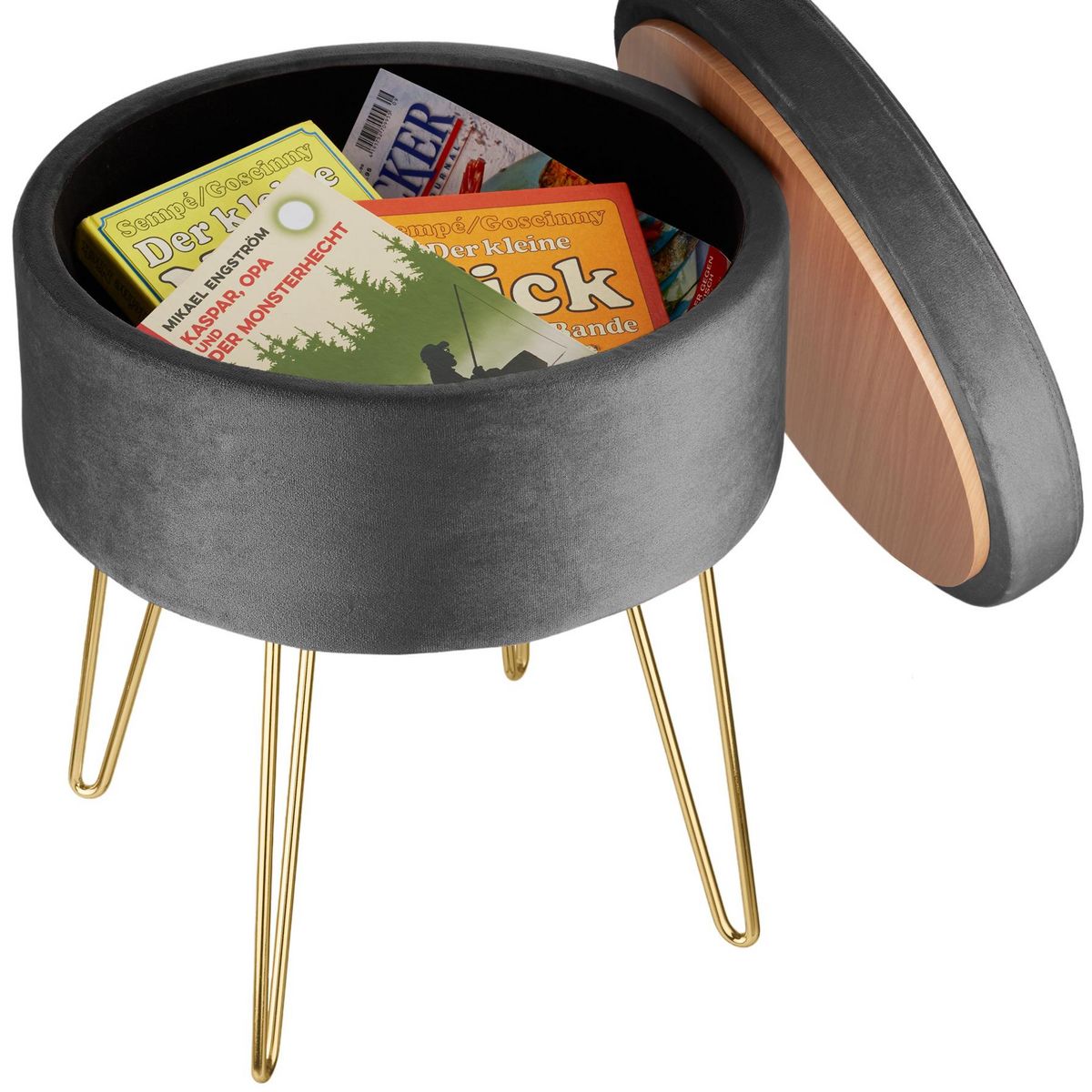 tectake Tabouret avec coffre de rangement aspect velours transformable AVA