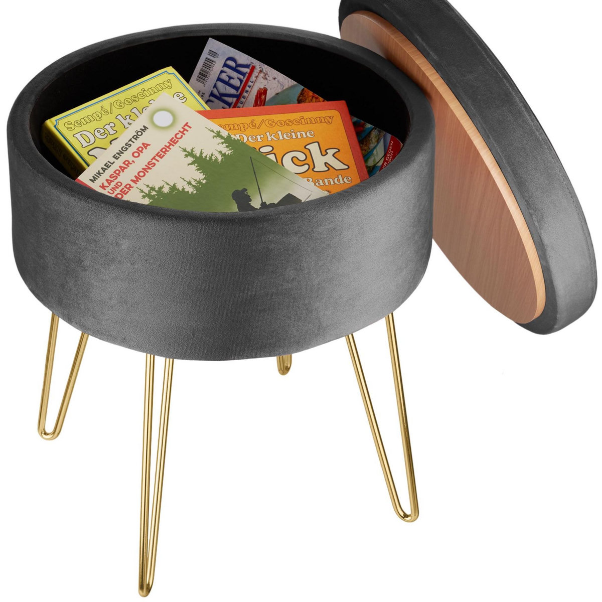 tectake Tabouret avec coffre de rangement aspect velours transformable AVA