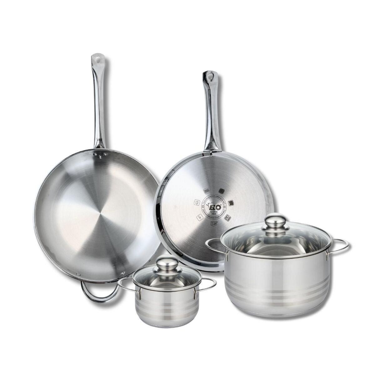 ELO Ensemble de 2 Poêles de cuisson 28 et 32 cm et 2 faitouts 14 et 24 cm Elo Profi Brillant