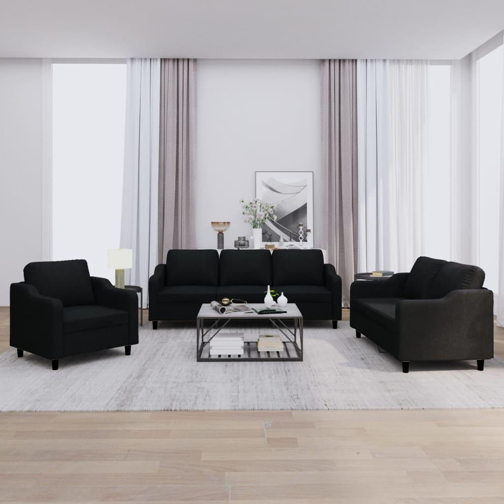 VIDAXL Ensemble de canapes 3 pcs avec coussins Noir Tissu