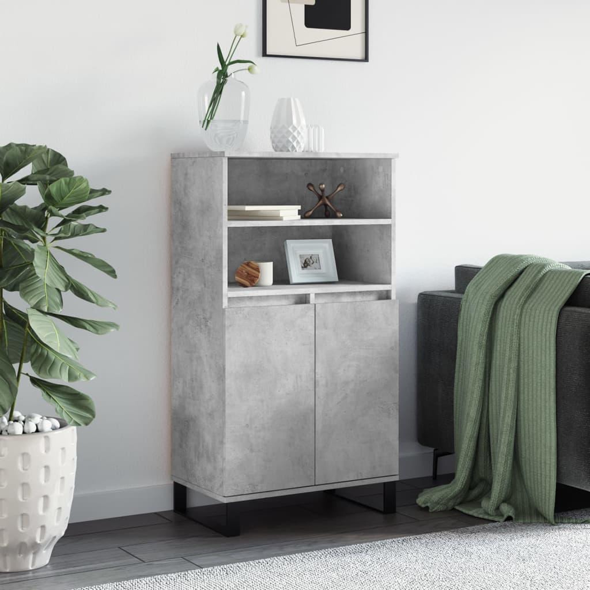 Voir la diapositive 1 : VIDAXL Buffet haut Gris beton 60x36x110 cm Bois d'ingenierie