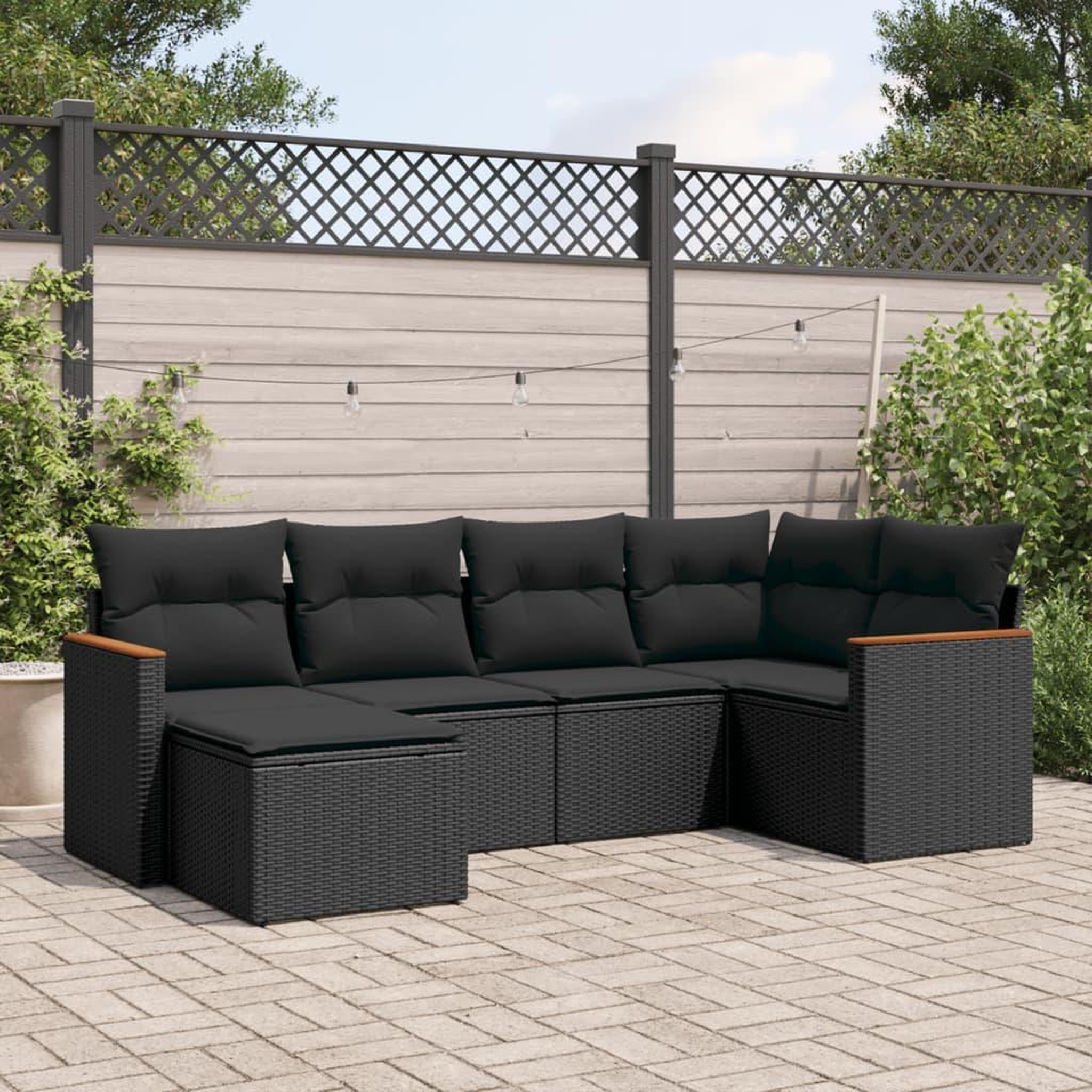 VIDAXL Salon de jardin 6 pcs avec coussins noir resine tressee