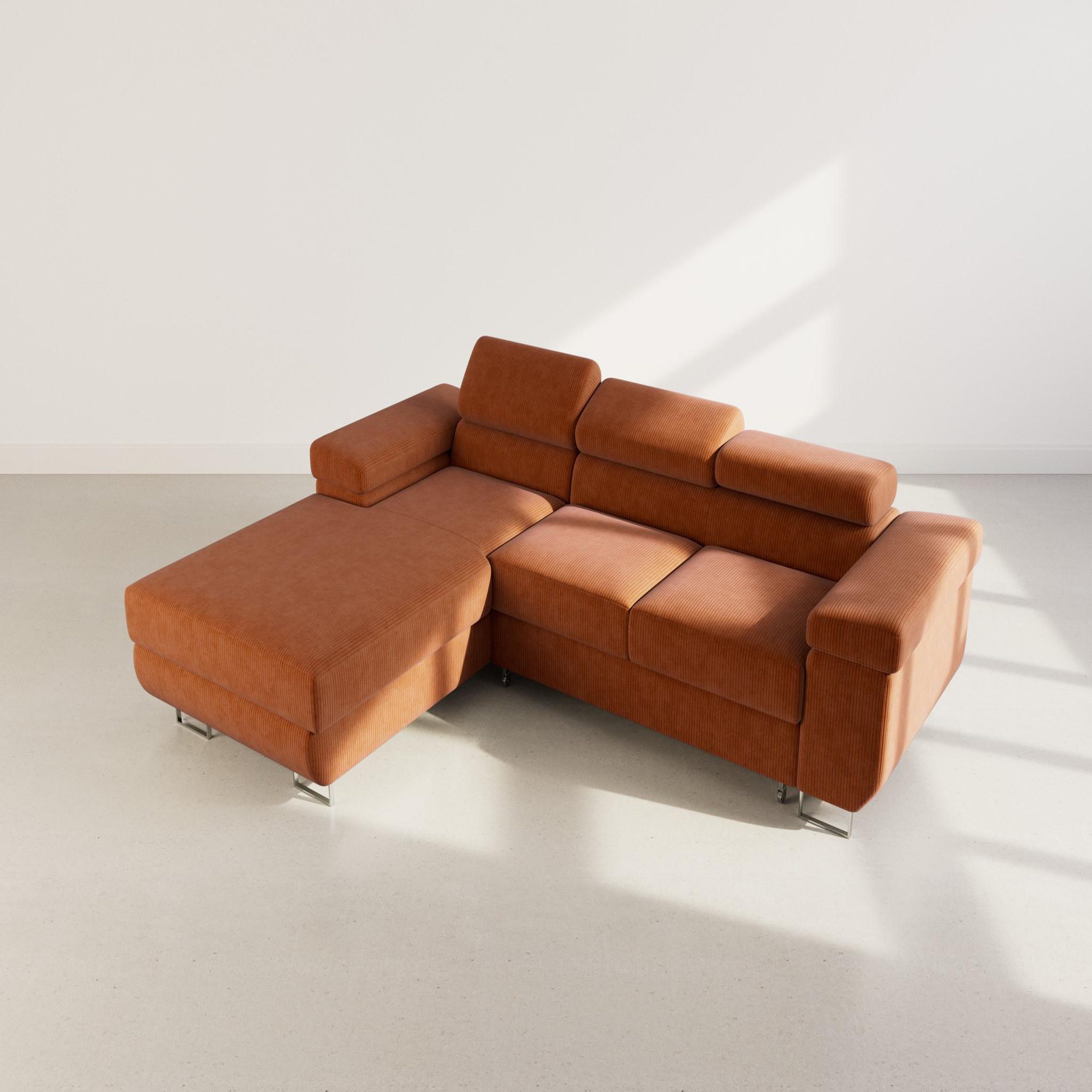 Voir la diapositive 6 : BEST MOBILIER Pablo - canapé d'angle gauche - 6 places - convertible avec coffre et têtières réglables - en velours côtelé