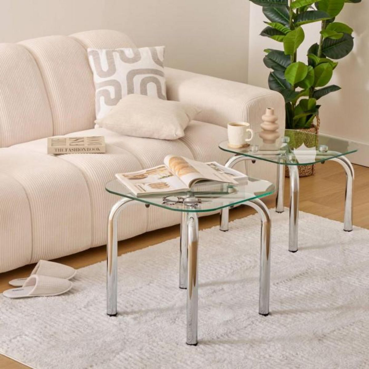 ATMOSPHERA Lot de 2 Tables d'Appoint  Hecate  50cm Chromé